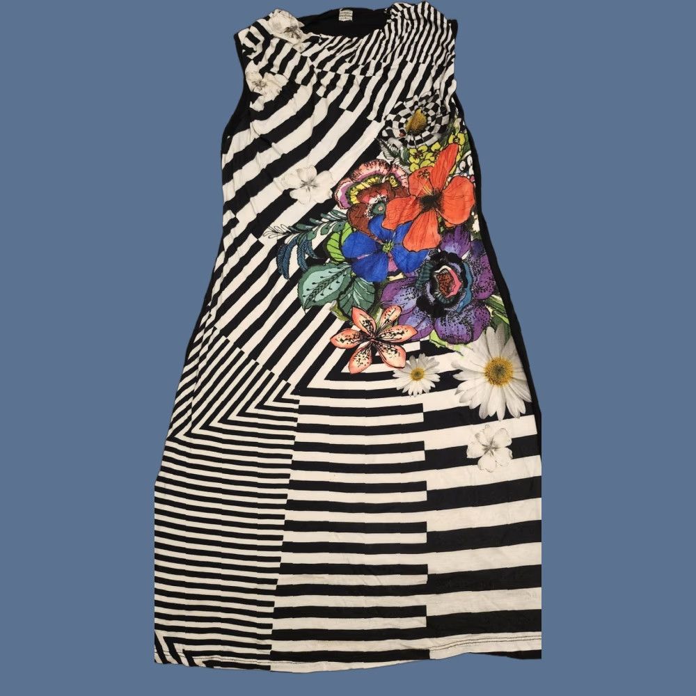 Desigual Desigual Dress Womens Medium Striped Floral Sleeveless Graphic Art Viscose Size M / US 6-8 / IT 42-44 - 1 Thumbnail