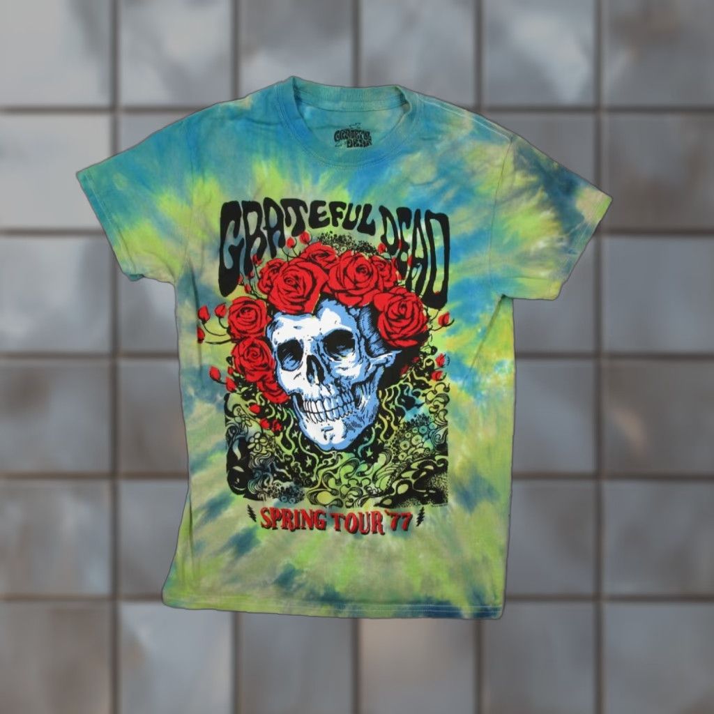 Vintage Grateful Dead Mens Small Green Tie Dye T-Shirt Short Sleeve Spring Tour 77 Retro Music Tee Size US S / EU 44-46 / 1 - 1 Thumbnail