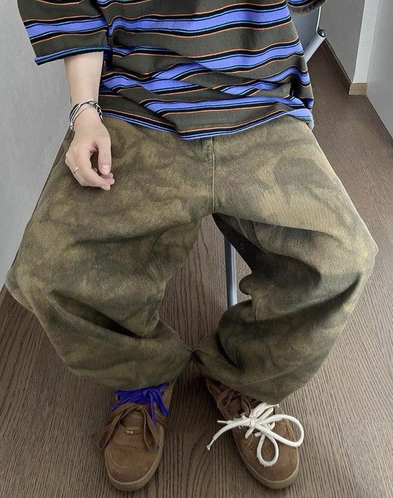 Japanese Brand × Vintage Avant garde tie dye effect faded scimitar baggy pants Size US 35 - 7 Thumbnail