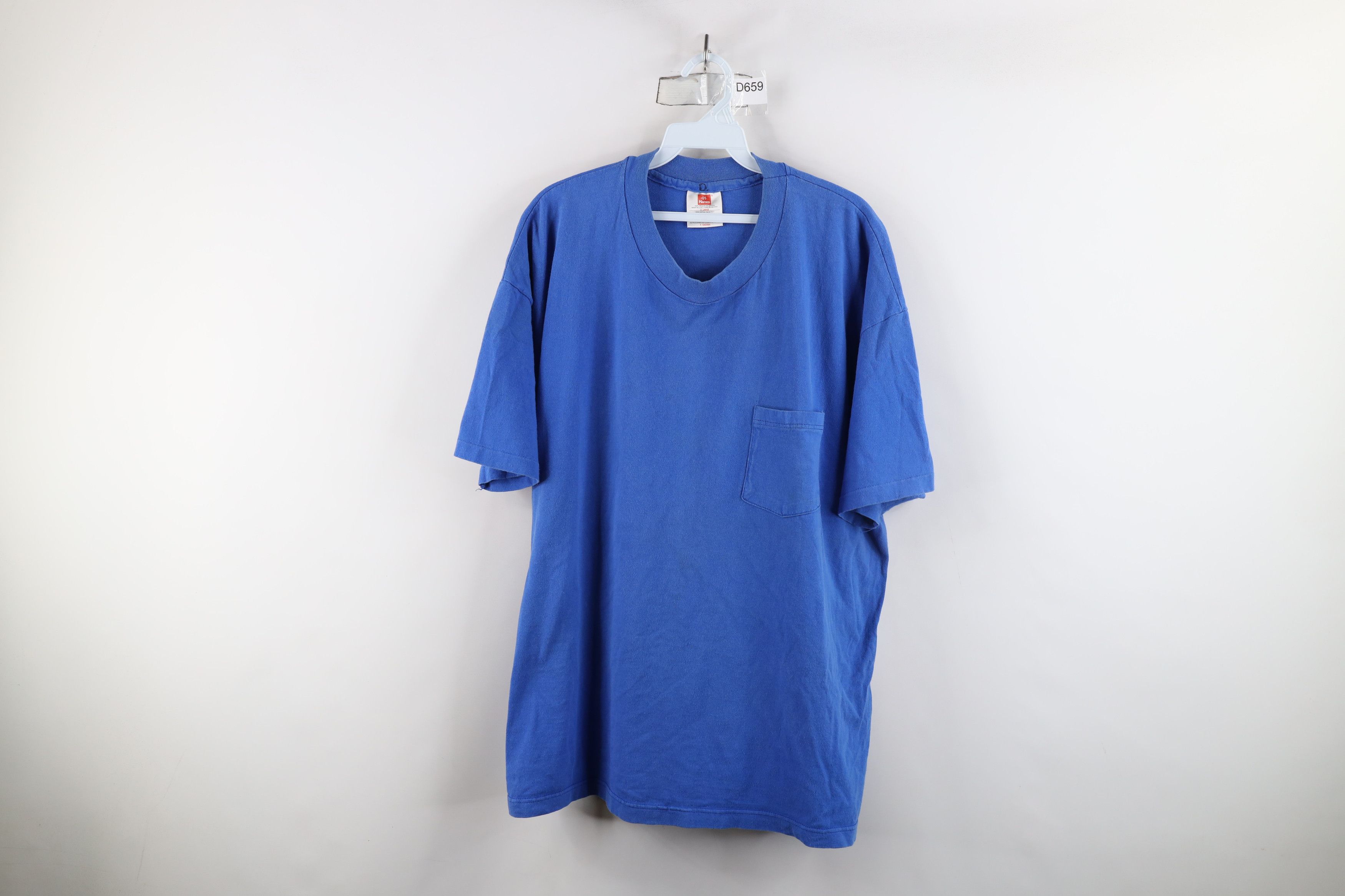 Hanes × Vintage Vintage 90s Hanes Blank Heavy Cotton Pocket T-Shirt Blue USA Size US XL / EU 56 / 4 - 1 Thumbnail