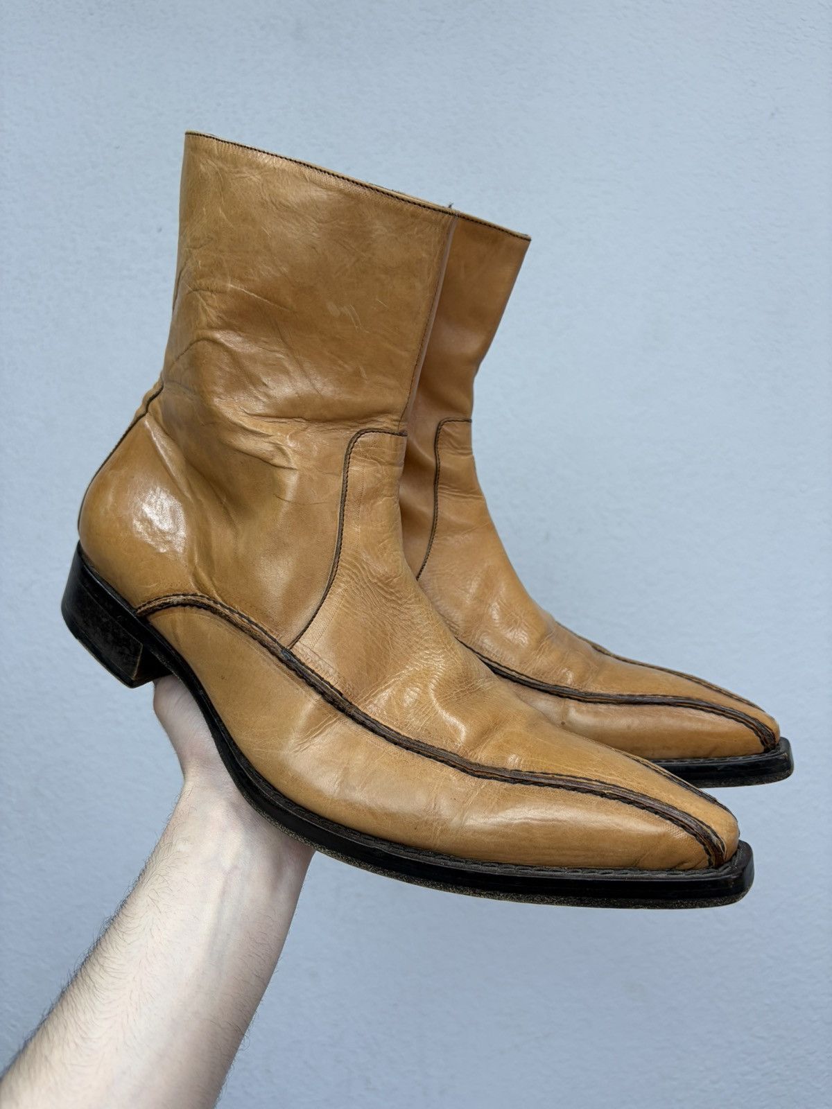 Hedi Slimane Vintage Camel Leather Zip Boots Guidi CCP Rick Owens Style Size US 11 / EU 44 - 8 Thumbnail