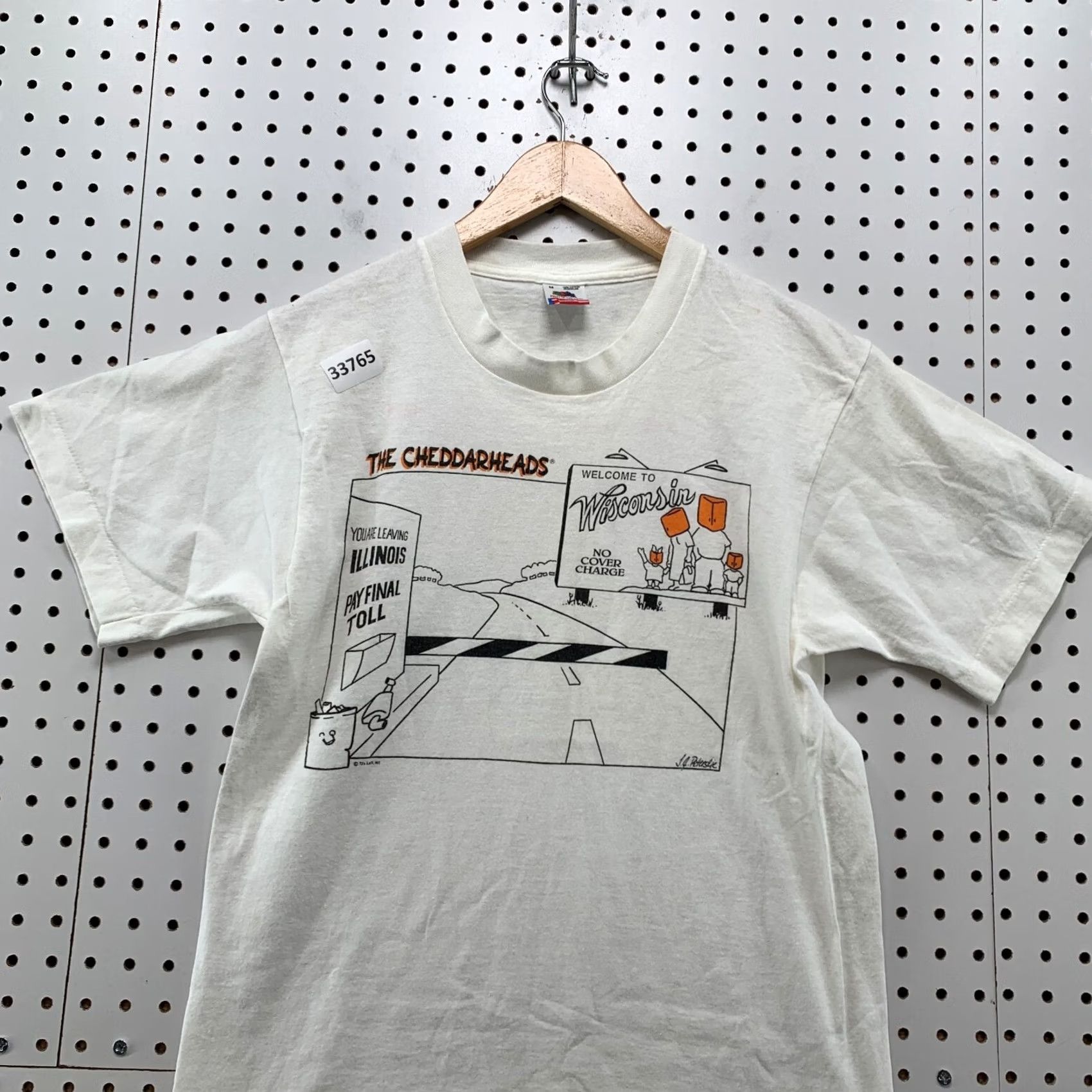 Fruit Of The Loom VINTAGE Wisconsin Cheddar Heads Funny Shirt Men M White 90s USA 17x27.5 Mens Size US M / EU 48-50 / 2 - 5 Thumbnail