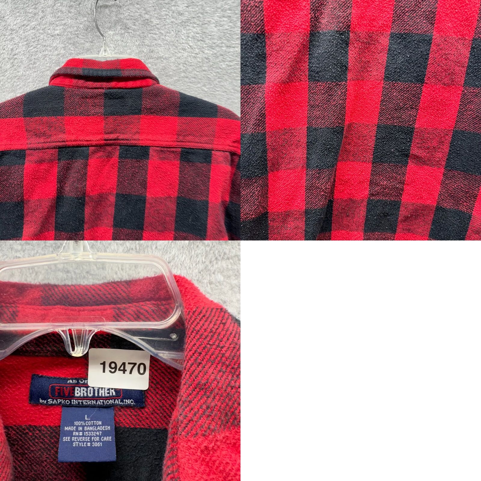 Vintage Five Brothers Flannel Shirt Adult Large Red Black Heavy Cotton Mens Work 80s Size US L / EU 52-54 / 3 - 9 Thumbnail
