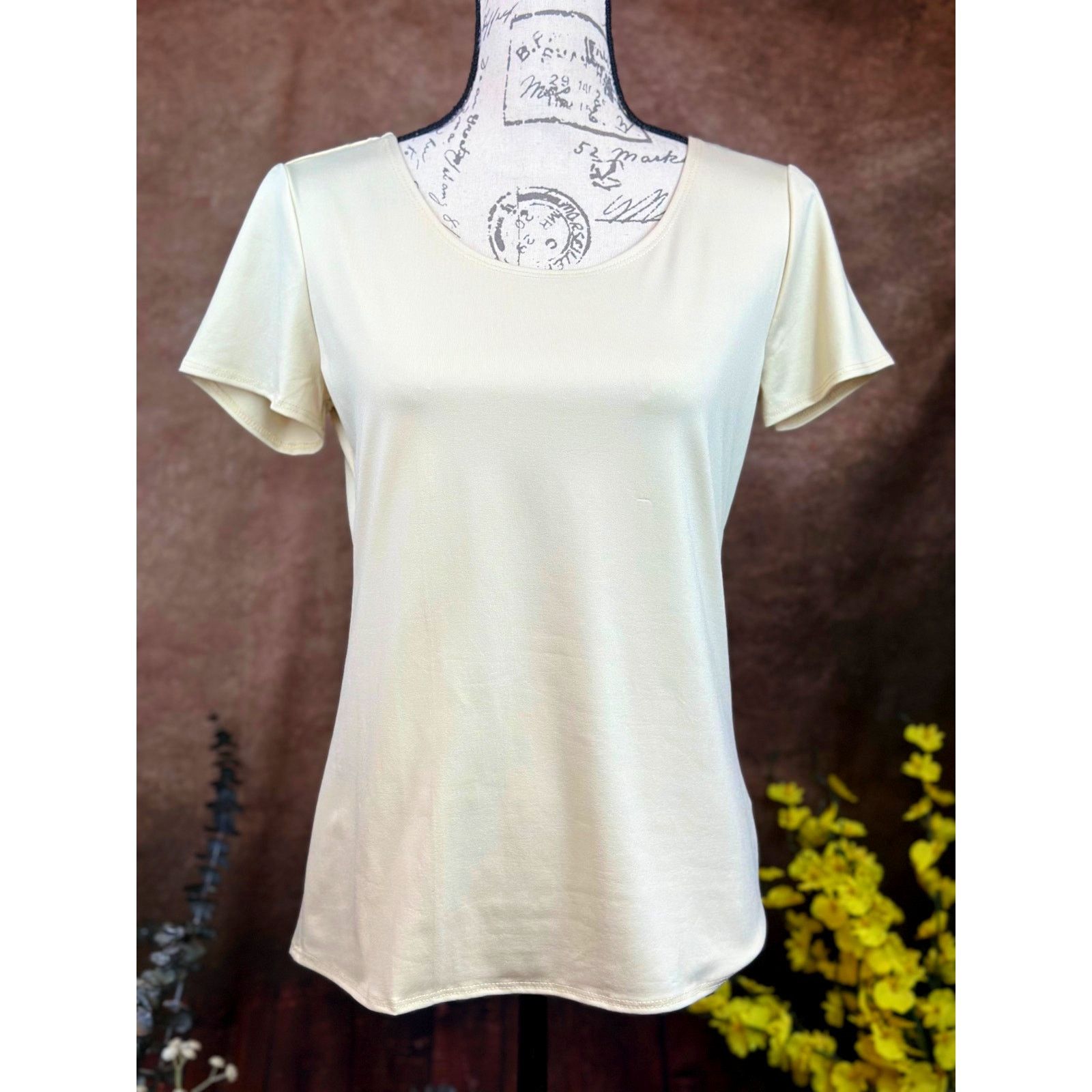 Other Scoop Neck Short Sleeve Pullover Notations Blouse Tan S Size S / US 4 / IT 40 - 4 Thumbnail