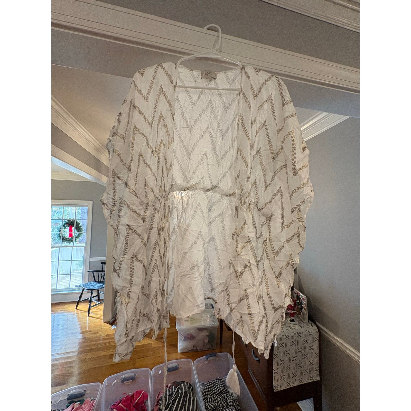 Loft LOFT Outlet XS/S White Chevron Kimono Cardigan Sheer Boho Size S / US 4 / IT 40 - 4 Thumbnail