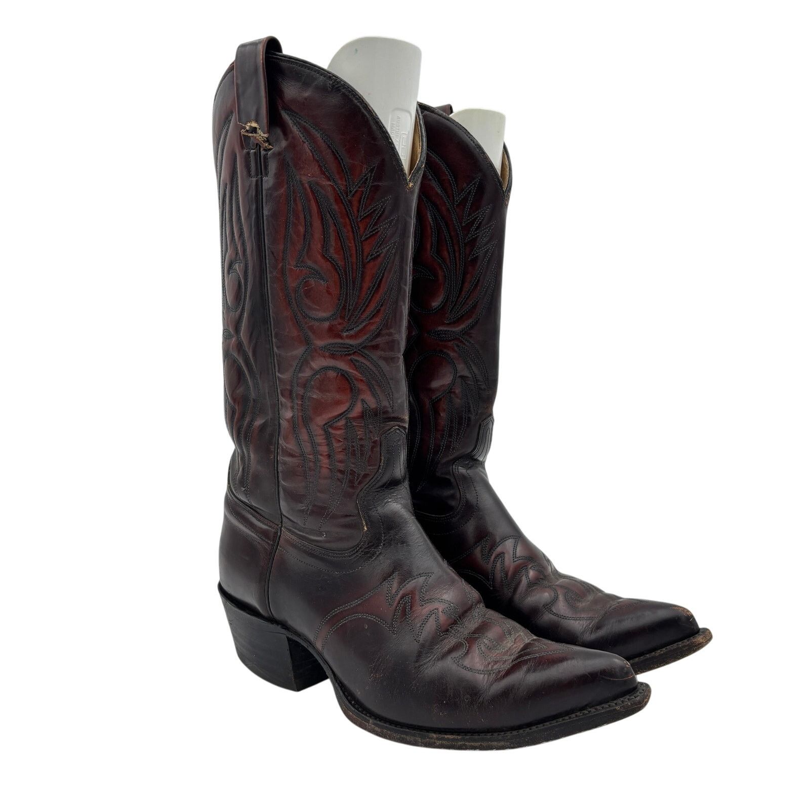 J. Chisholm Burgundy Dark Cherry Leather Cowboy Boots 9EE