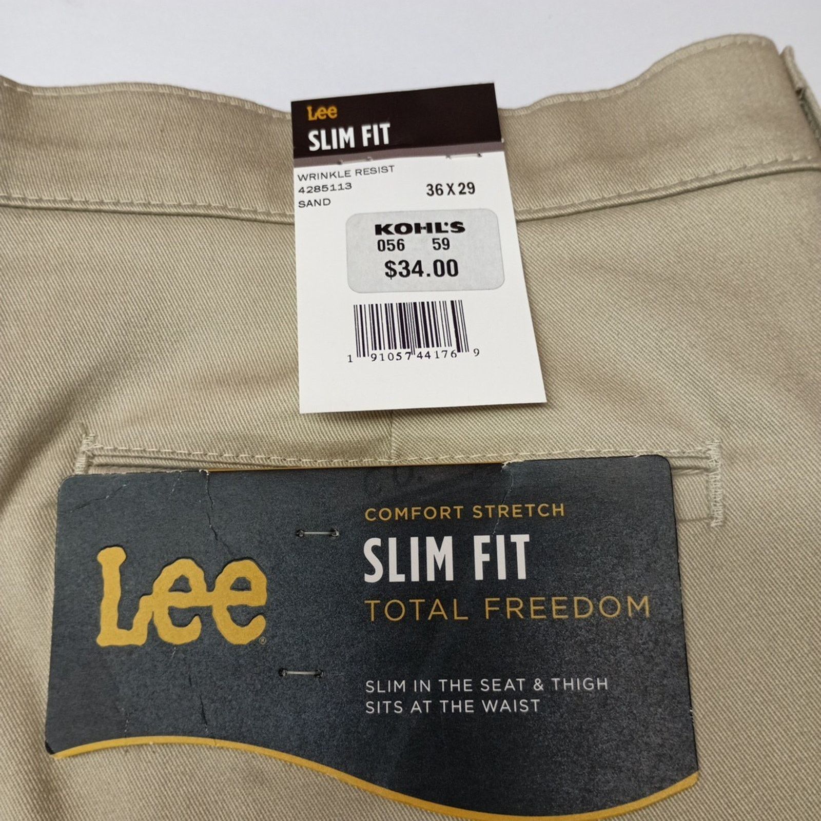 Lee Lee Total Freedom Slim Fit Khaki Men's 36x29 Sand Flat Front Size US 36 / EU 52 - 2 Thumbnail