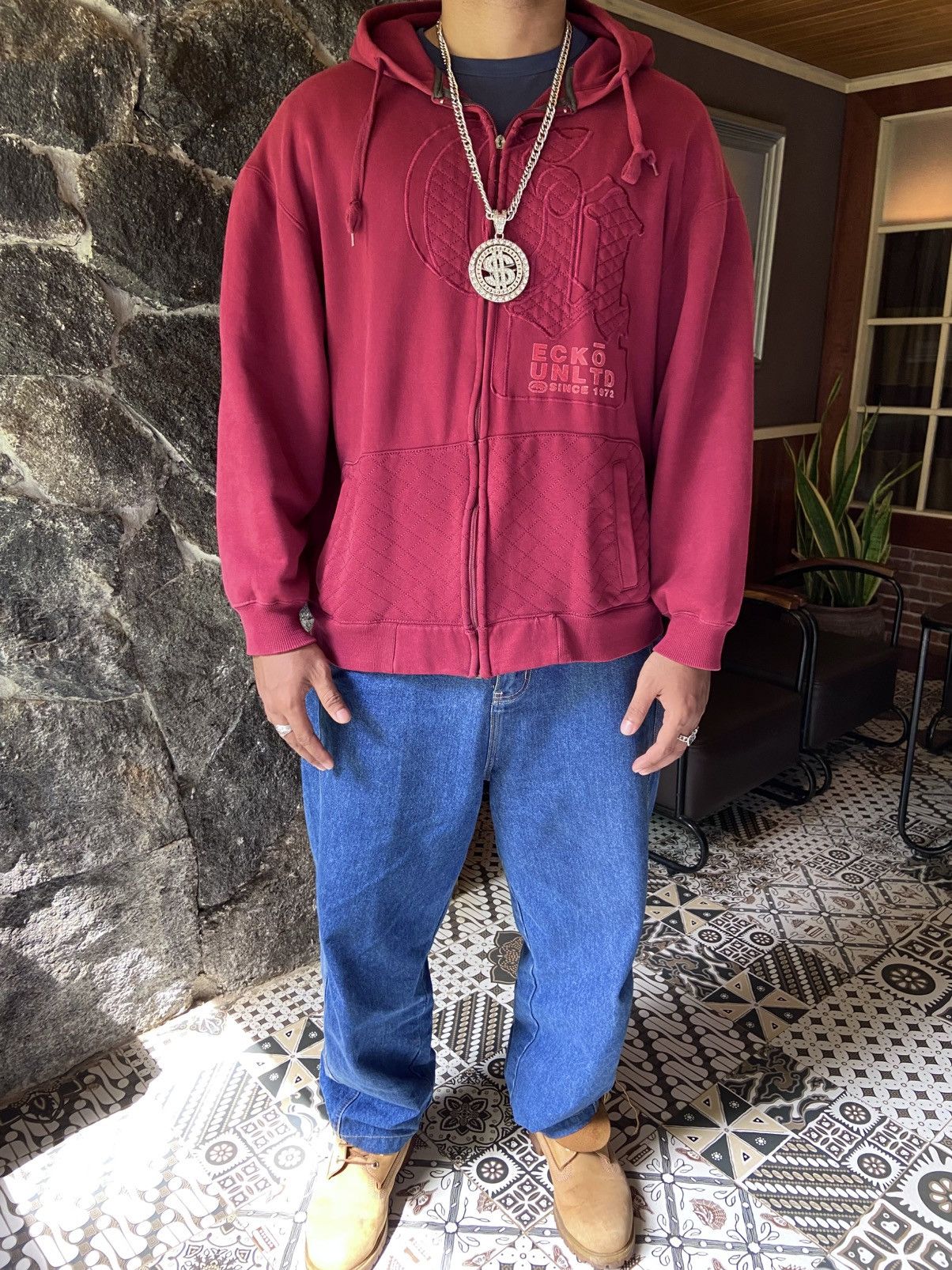 Ecko Unltd. Y2K Ecko Untld Hip Hop Urban Maroon Heavyweight Hoodie Size US M / EU 48-50 / 2 - 1 Thumbnail