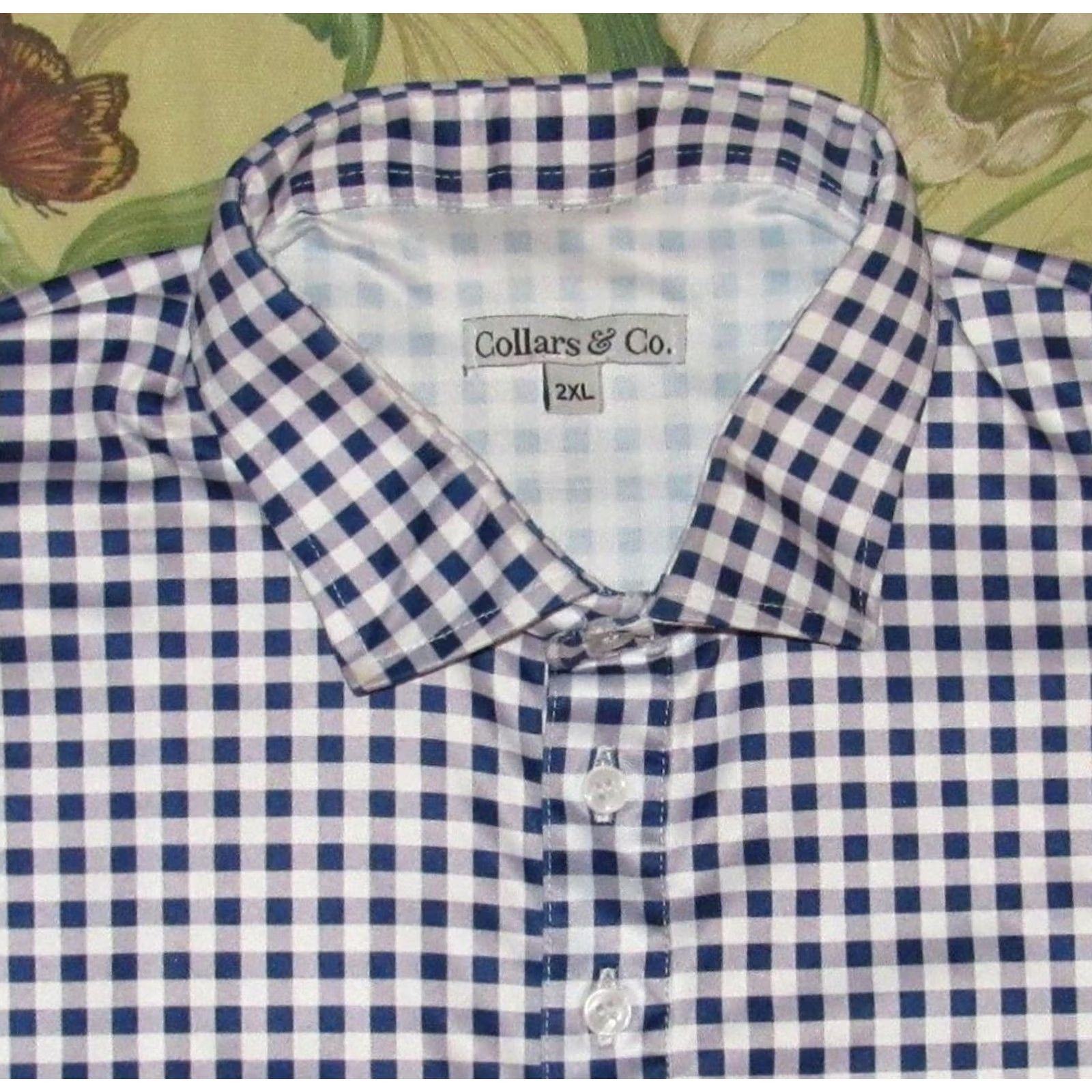 CO COLLARS & CO Blue White Gingham Short Sleeve Polo Shirt XXL Mens Size US XXL / EU 58 / 5 - 2 Thumbnail