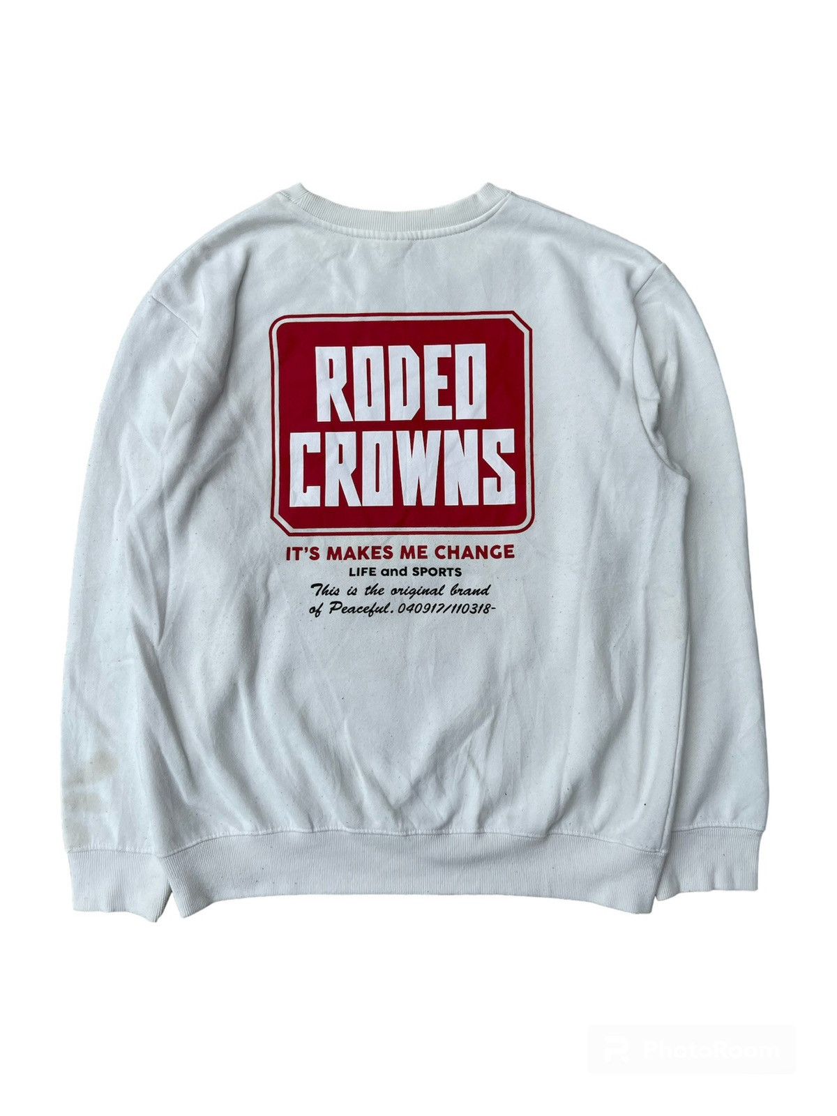 image of Rodeo Crowns Spellout Logo Sweatshirts in White, Men's (Size Large)