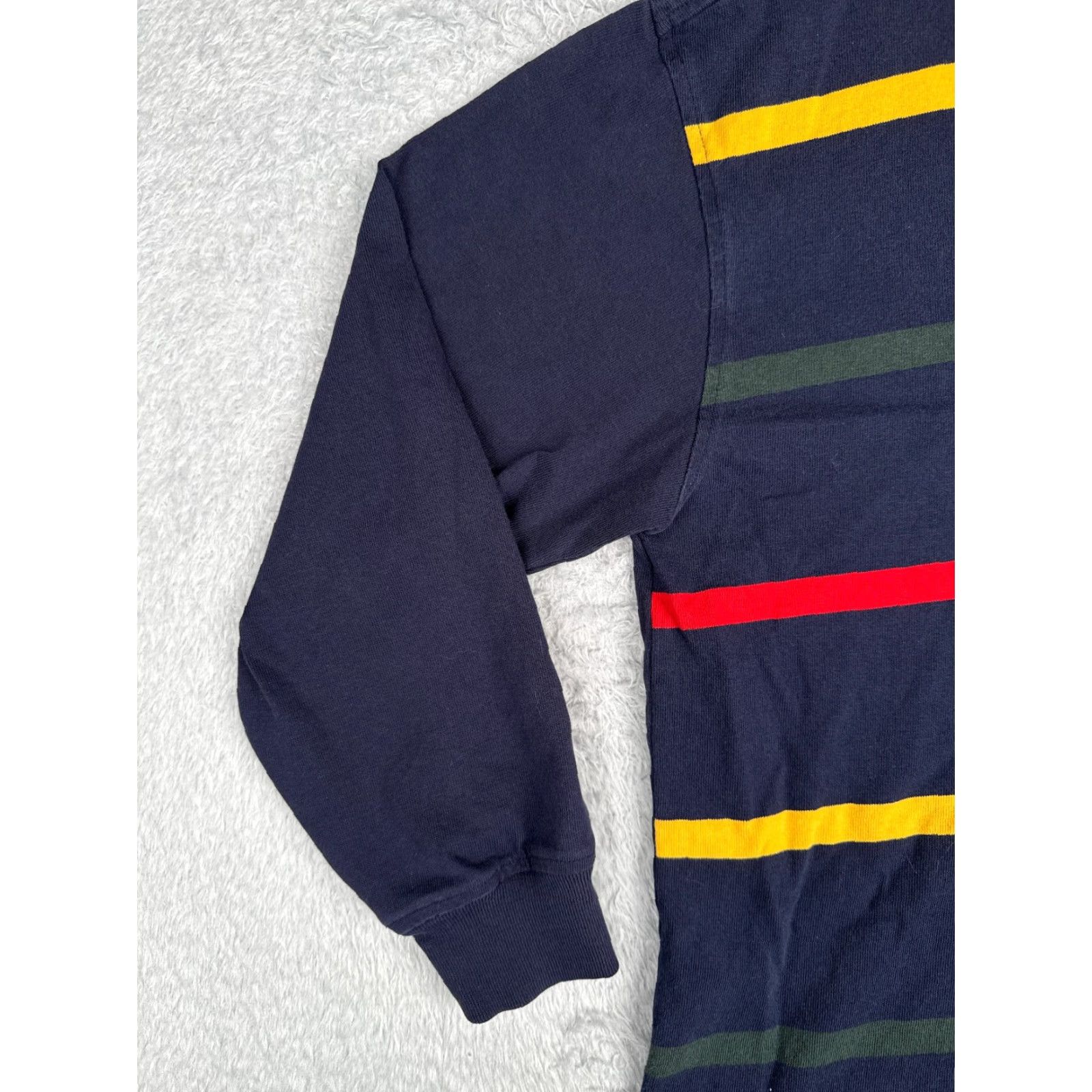 VINTAGE Tommy Hilfiger Polo Shirt Men Large Blue Stripe Long Sleeve Crest Shirt