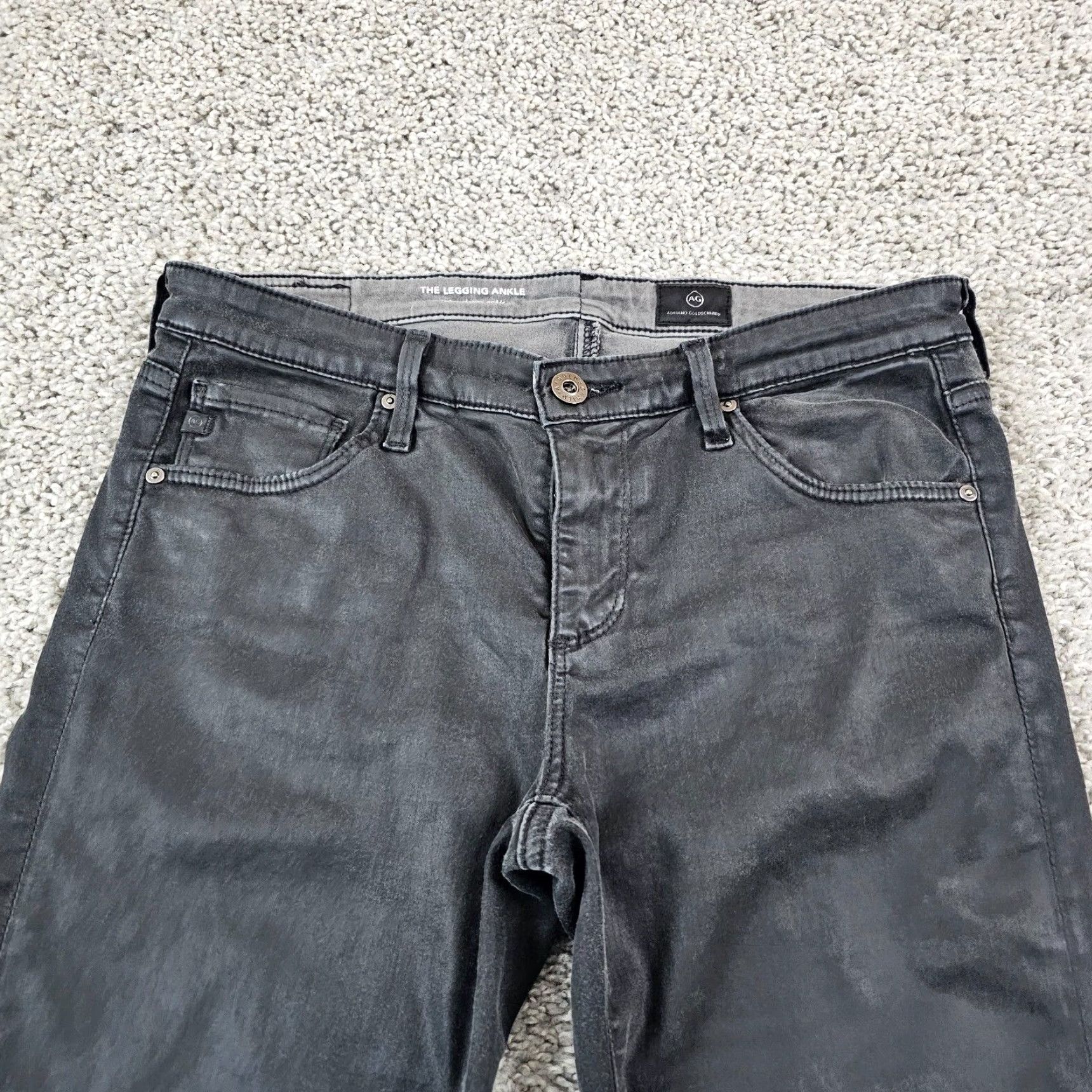 Vintage AG Adriano Goldschmied Coated Skinny Jeans Womens 28 Black 29 Inseam Regular Fit Size 28" / US 6 / IT 42 - 2 Thumbnail