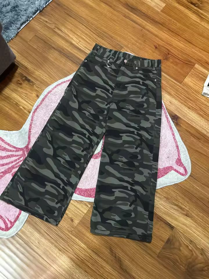 Camouflage Washed Wide Leg Denim