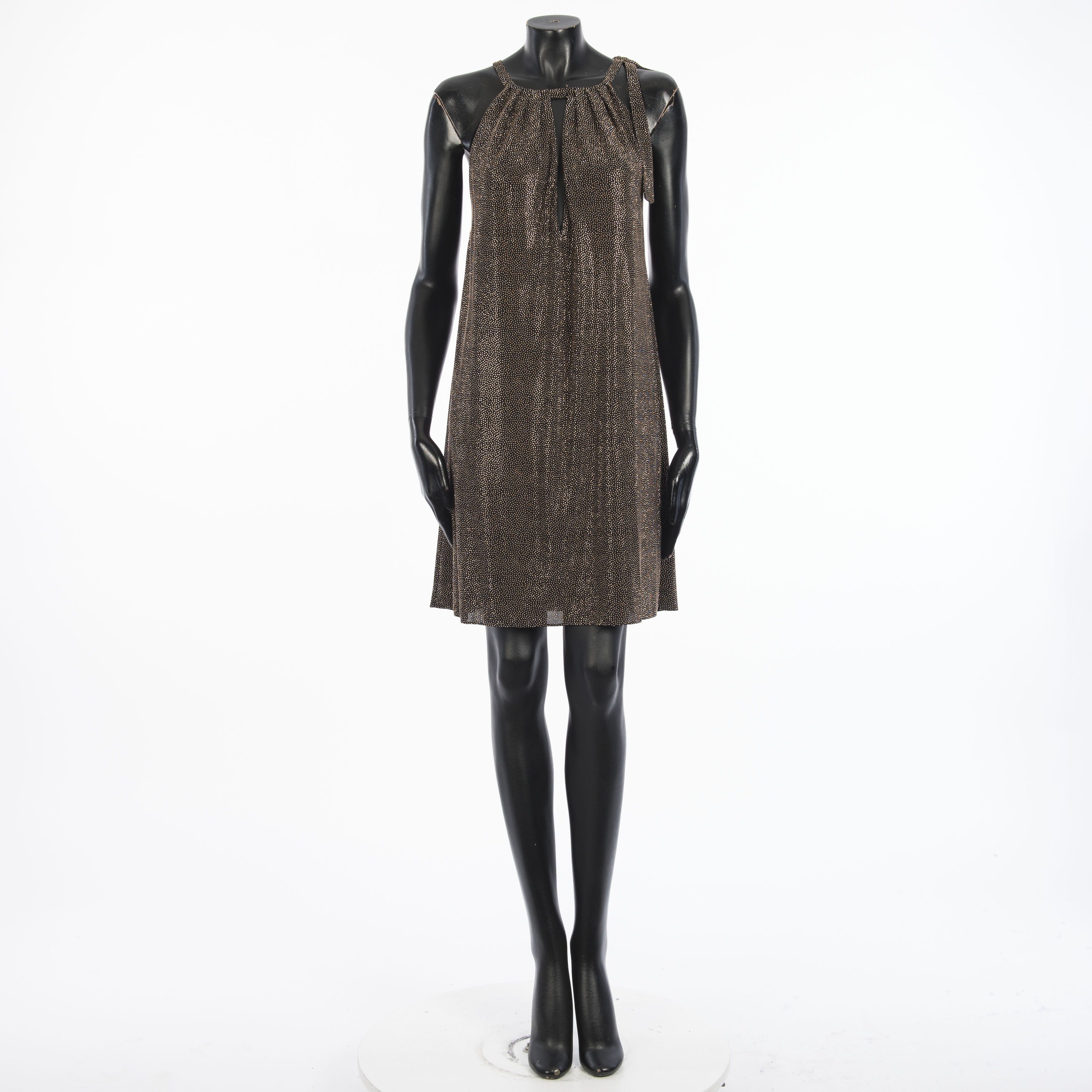 image of Saint Laurent Paris Halterneck Mini Dress With All Over Micro-Studs in Black Gold, Women's (Size Me