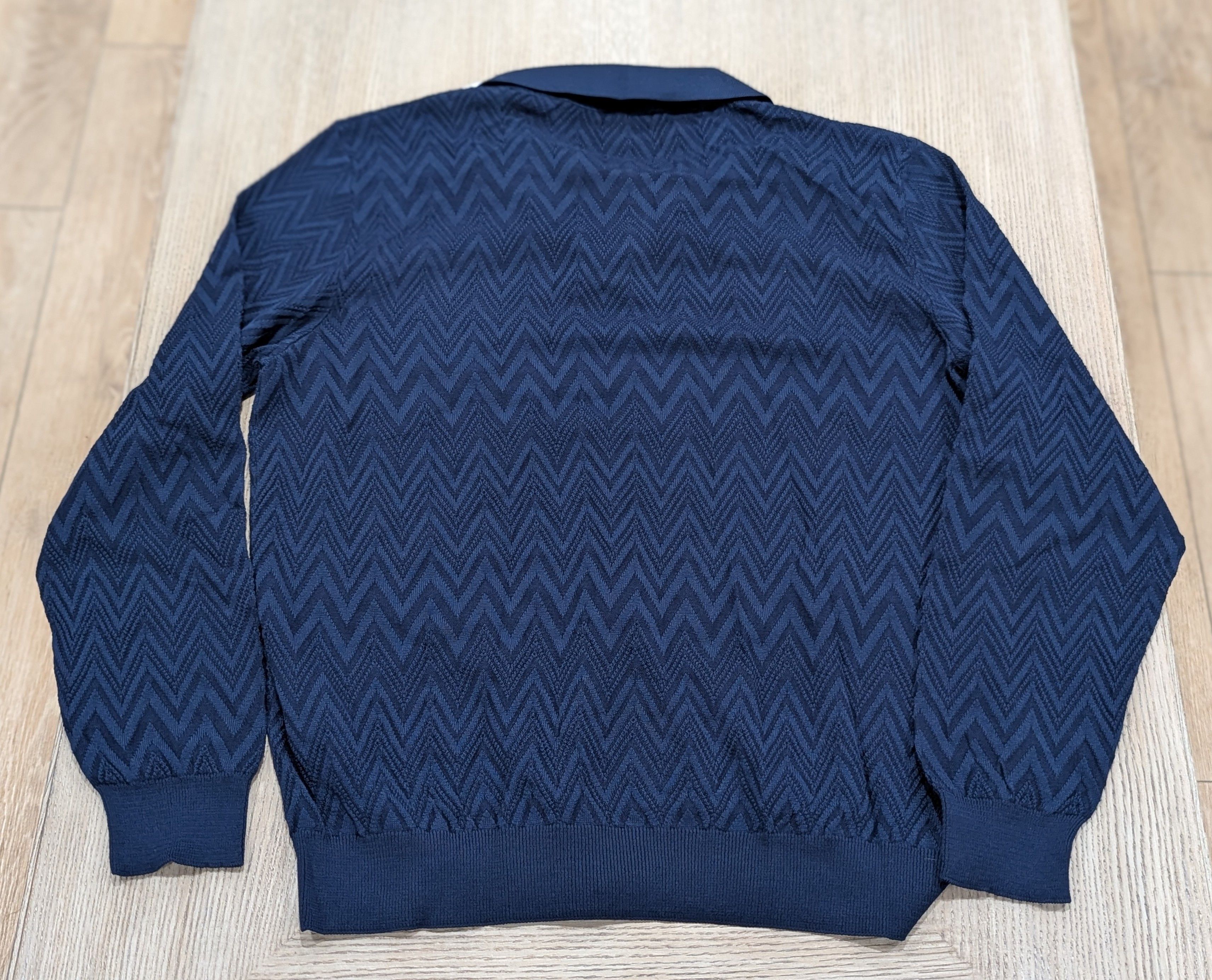 Missoni Missoni Textured Chevron Johnny Collar LS Polo Shirt Blue XL Size US XL / EU 56 / 4 - 3 Thumbnail