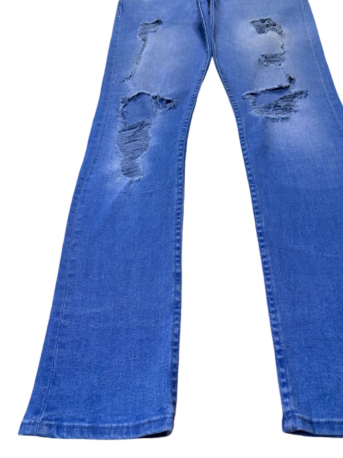 Guess × Vintage Vintage Guess Blue Wash Distressed Ripped Slim Tapered Jeans Size US 33 - 6 Thumbnail