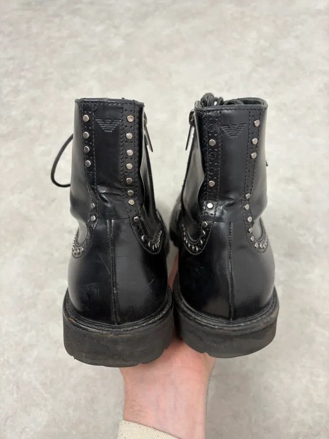 Emporio Armani 2000s Emporio Armani Studded Black Leather Boots Size US 12 / EU 45 - 8 Thumbnail