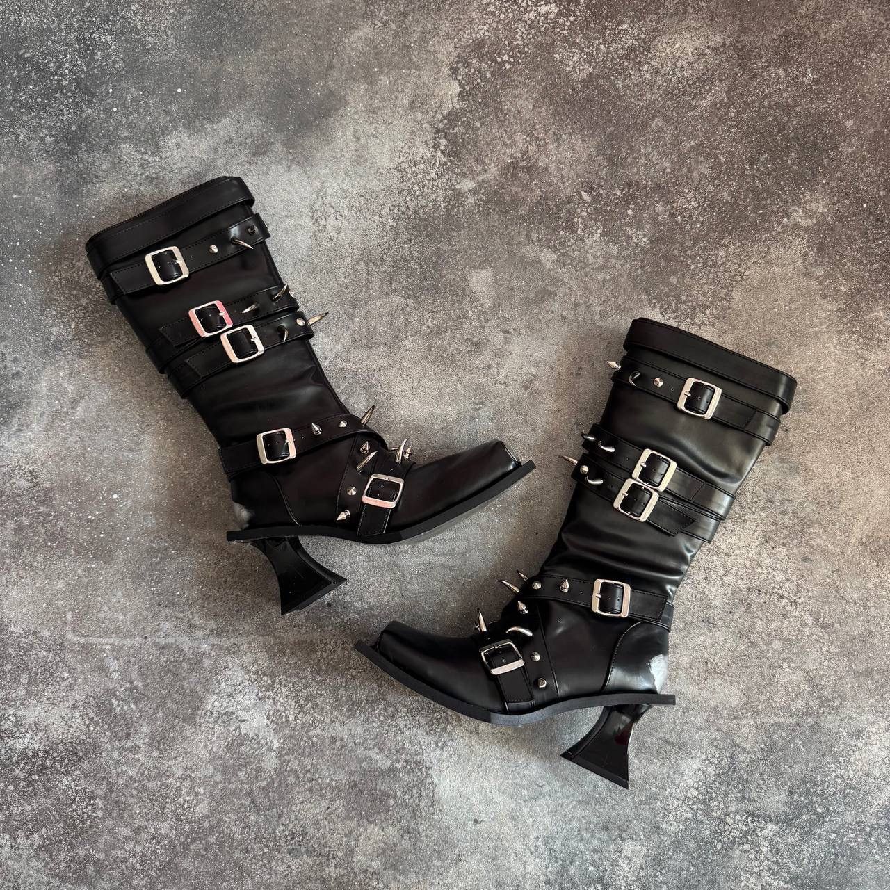 20471120 x Avant Garde Goth Bondage Spike Details Heel Shoes Boots (Rick Owens Style) in Black, Women's (Size 6)