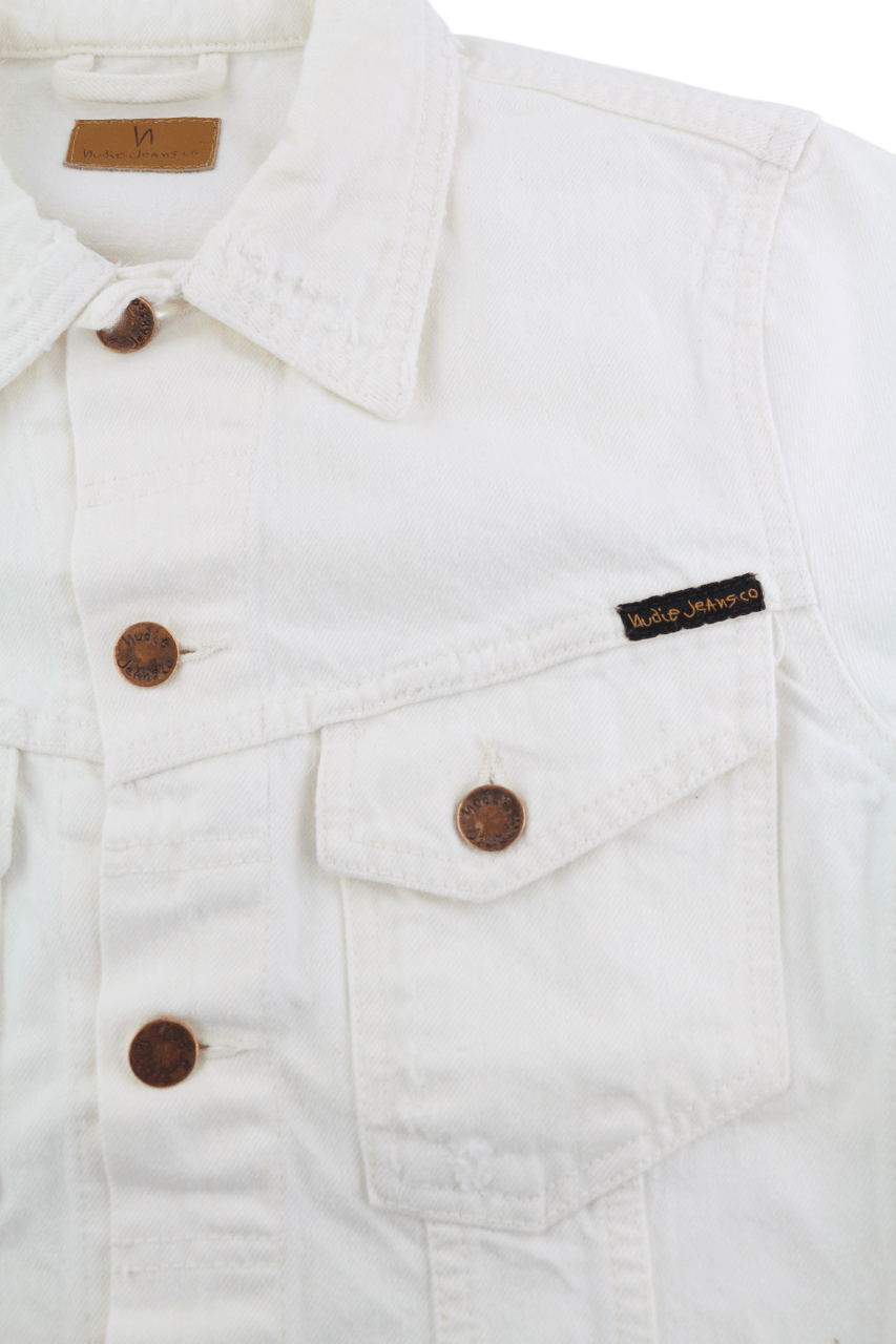Nudie Jeans BILLY XS Pitch White Worn Polo Unlined Light Jacket 82426 Size US XS / EU 42 / 0 - 6 Thumbnail