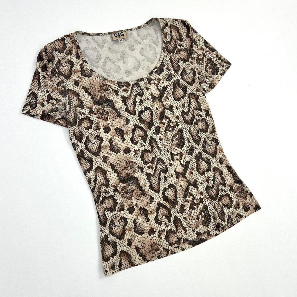 Dolce & Gabbana y2k D&G tan snakeskin print short sleeve top Size S / US 4 / IT 40 - 1 Thumbnail