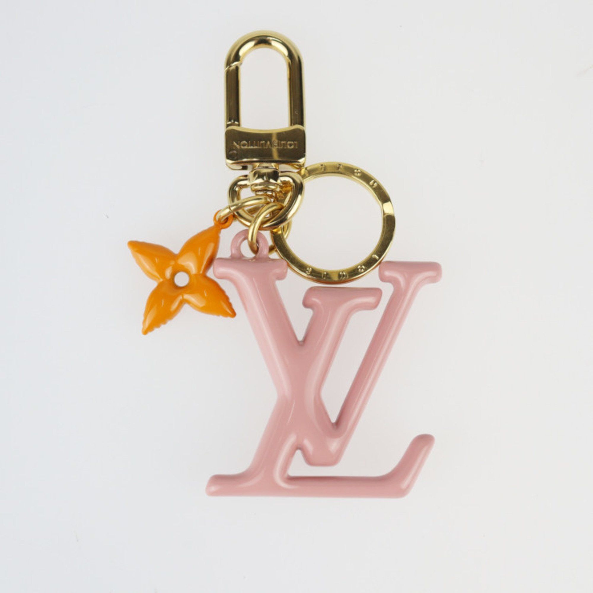 LOUIS VUITTON LV Pop Flower Keychain M01076 Metal Gold Pink Orange