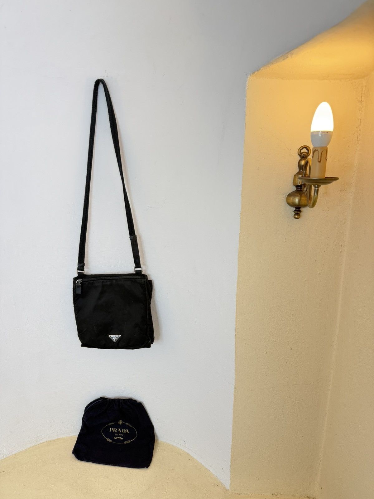 Prada Prada Logo Nylon Shoulder Bag Black Size 25x25 Size ONE SIZE - 2 Thumbnail
