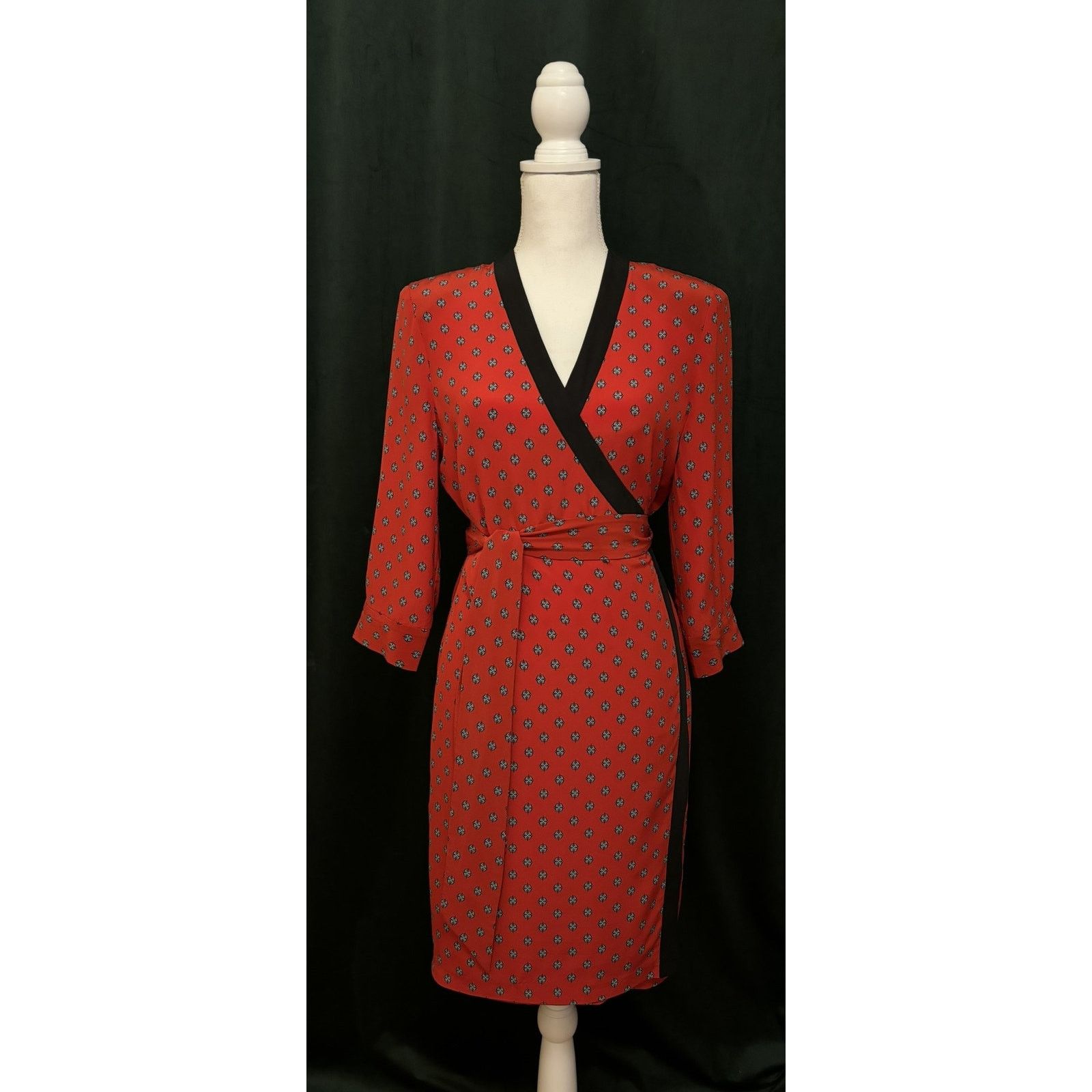 L'AGENCE L'Agence Silk Wrap Dress Red Navy Pattern Small Size S / US 4 / IT 40 - 3 Thumbnail