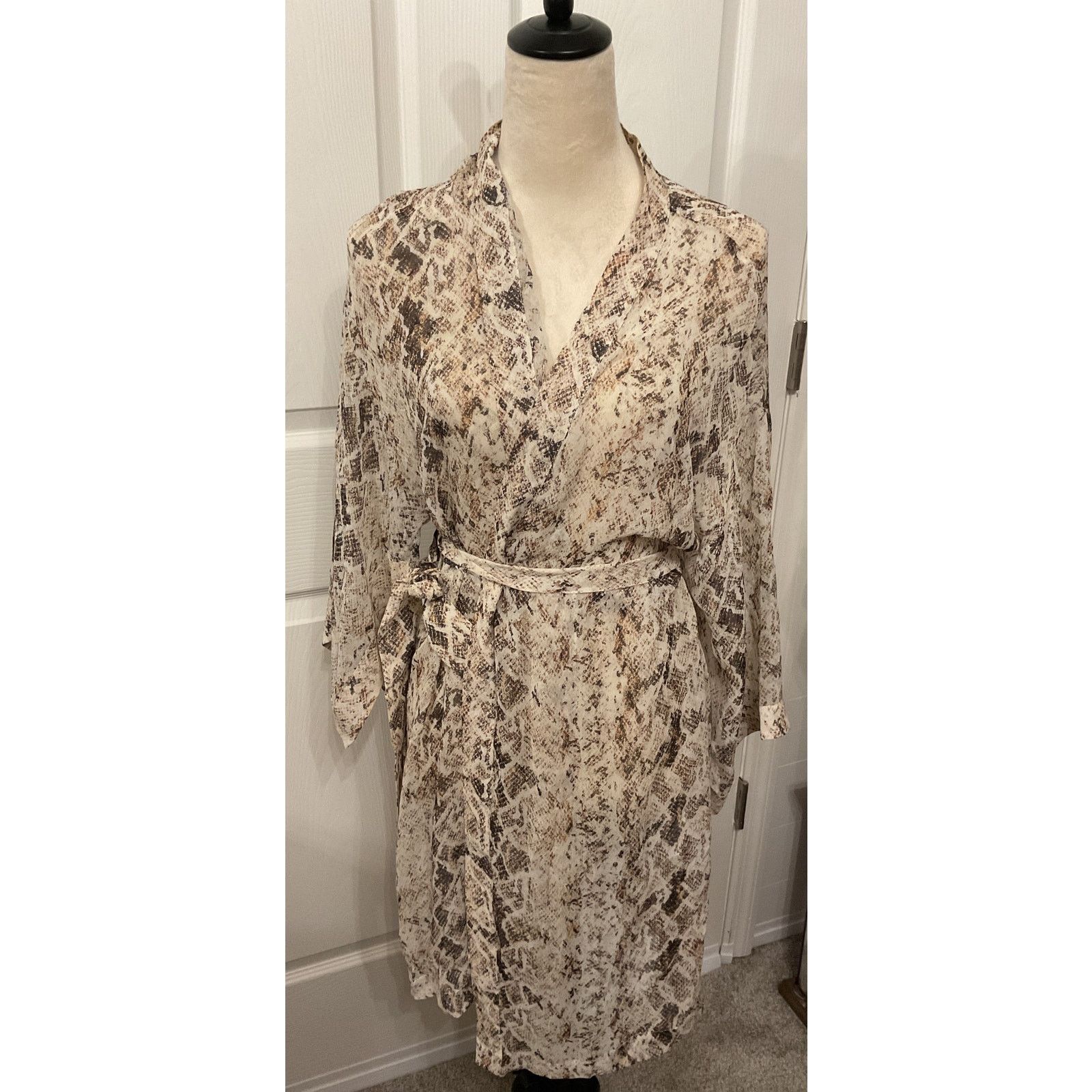 NICHOLAS Nicholas 100% Silk Snakeskin Semi-Sheer Tie-Front Dress, OS Size ONE SIZE - 6 Thumbnail