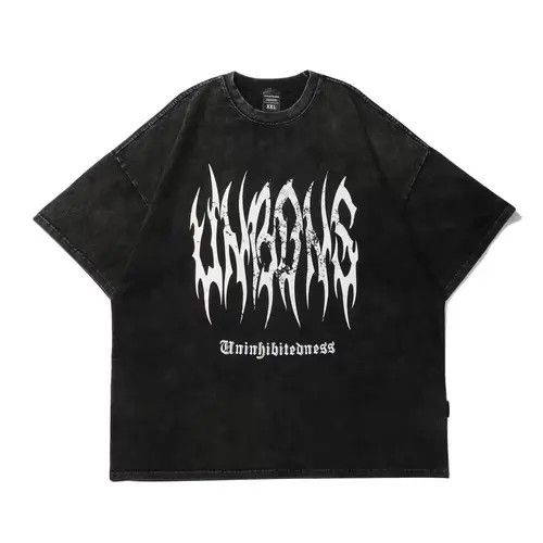 image of Vintage Abstract Printed Short Sleeved T-Shirt in Black, Men's (Size 2XL)