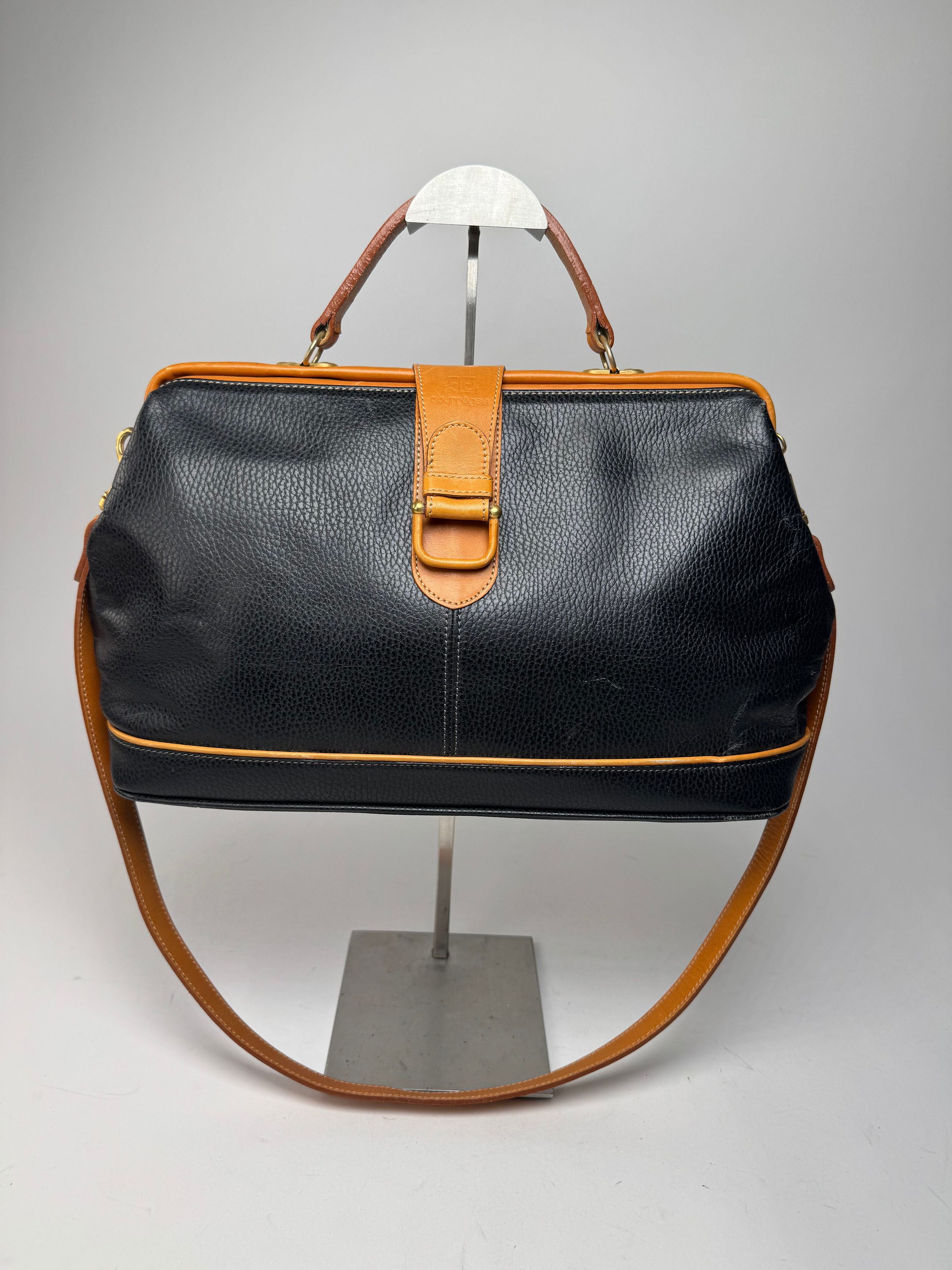 Courreges Vintage 2Way Leather Handbag Black Brown Size ONE SIZE - 1 Thumbnail