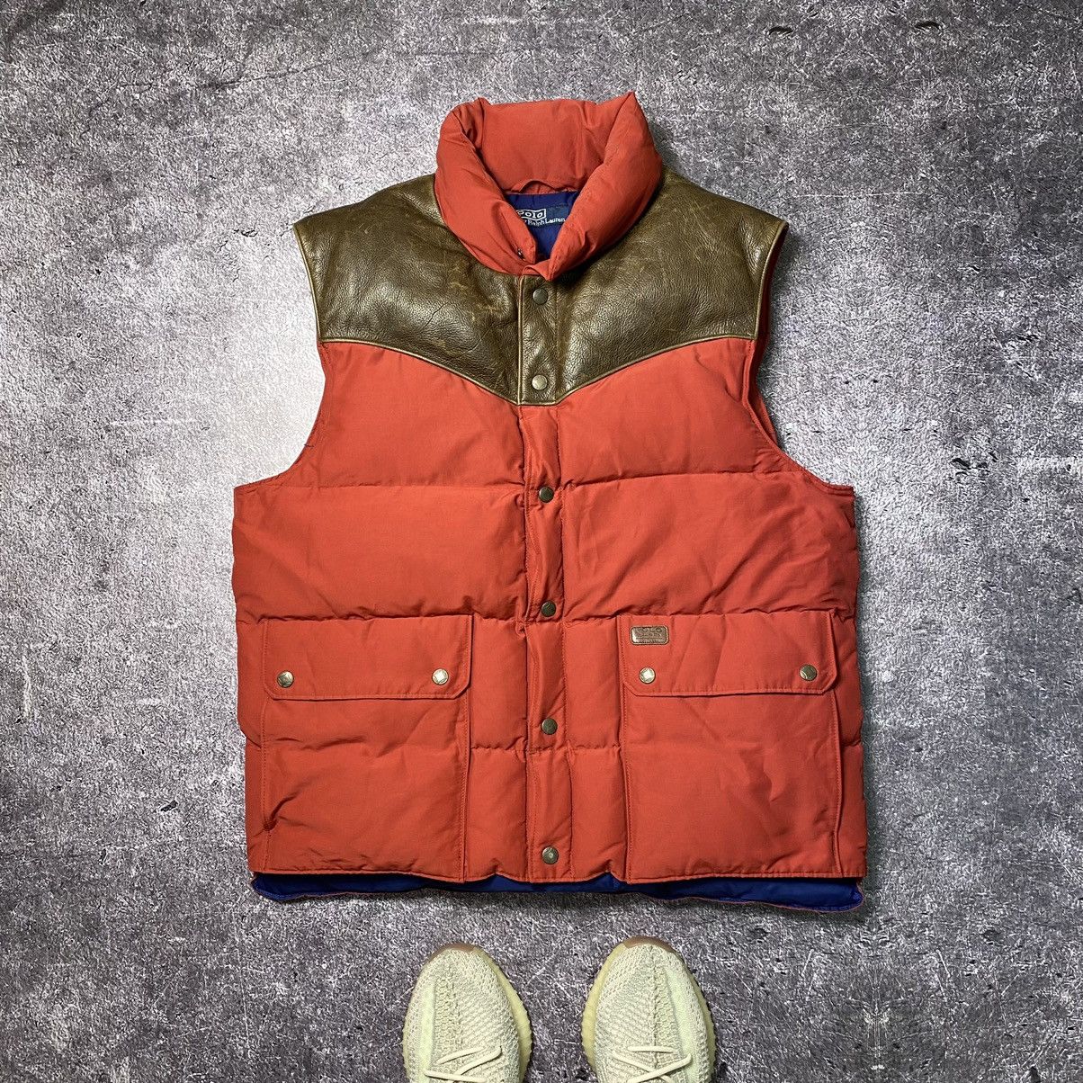 image of Down Vest Polo Ralph Lauren/leather Application/vintage in Red/Brown, Men's (Size Large)