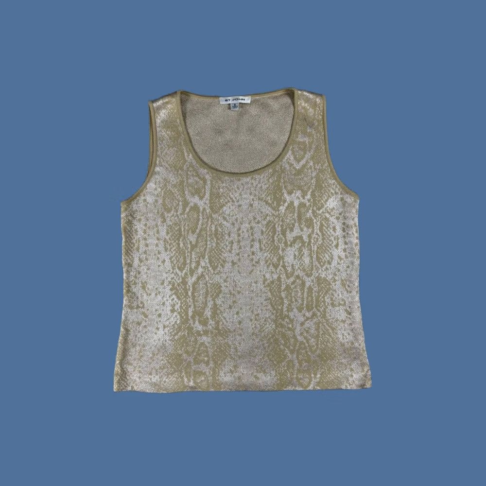 St. John St. John Metallic Knit Sleeveless Shell Top Beige Gold Size 6 Women Size M / US 6-8 / IT 42-44 - 1 Thumbnail