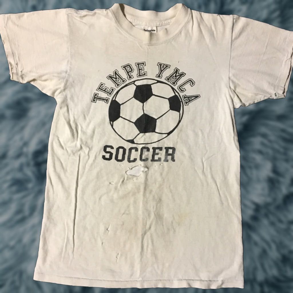 Thrasher VINTAGE Tempe YMCA Soccer Shirt Mens S White Distressed Thrashed 70s 80s Grunge USA single stitch Size US S / EU 44-46 / 1 - 1 Thumbnail