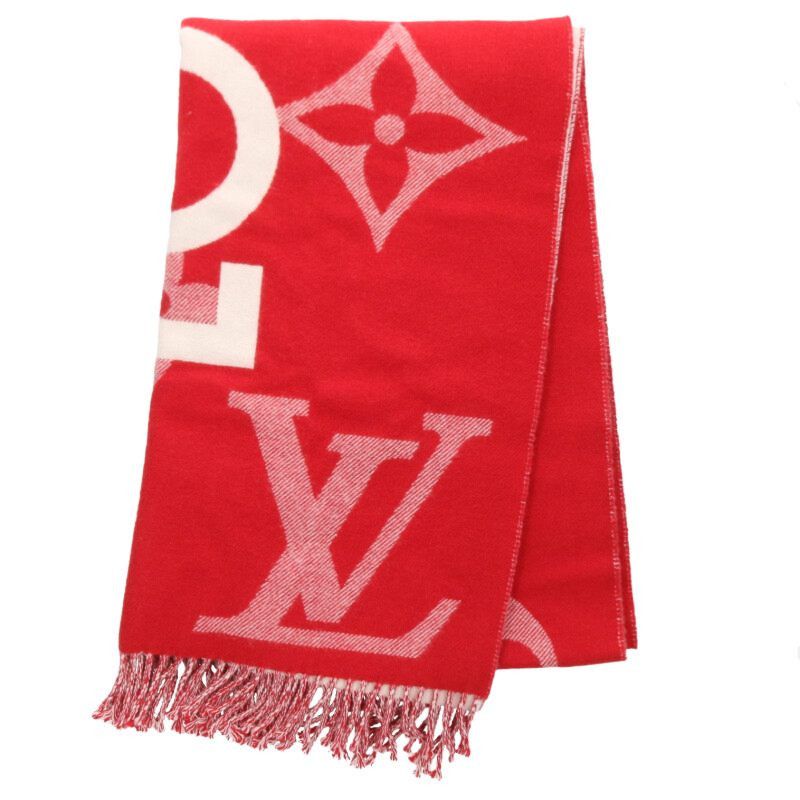 Louis Vuitton Louis Vuitton Monogram scarf Red x White Size ONE SIZE - 1 Thumbnail