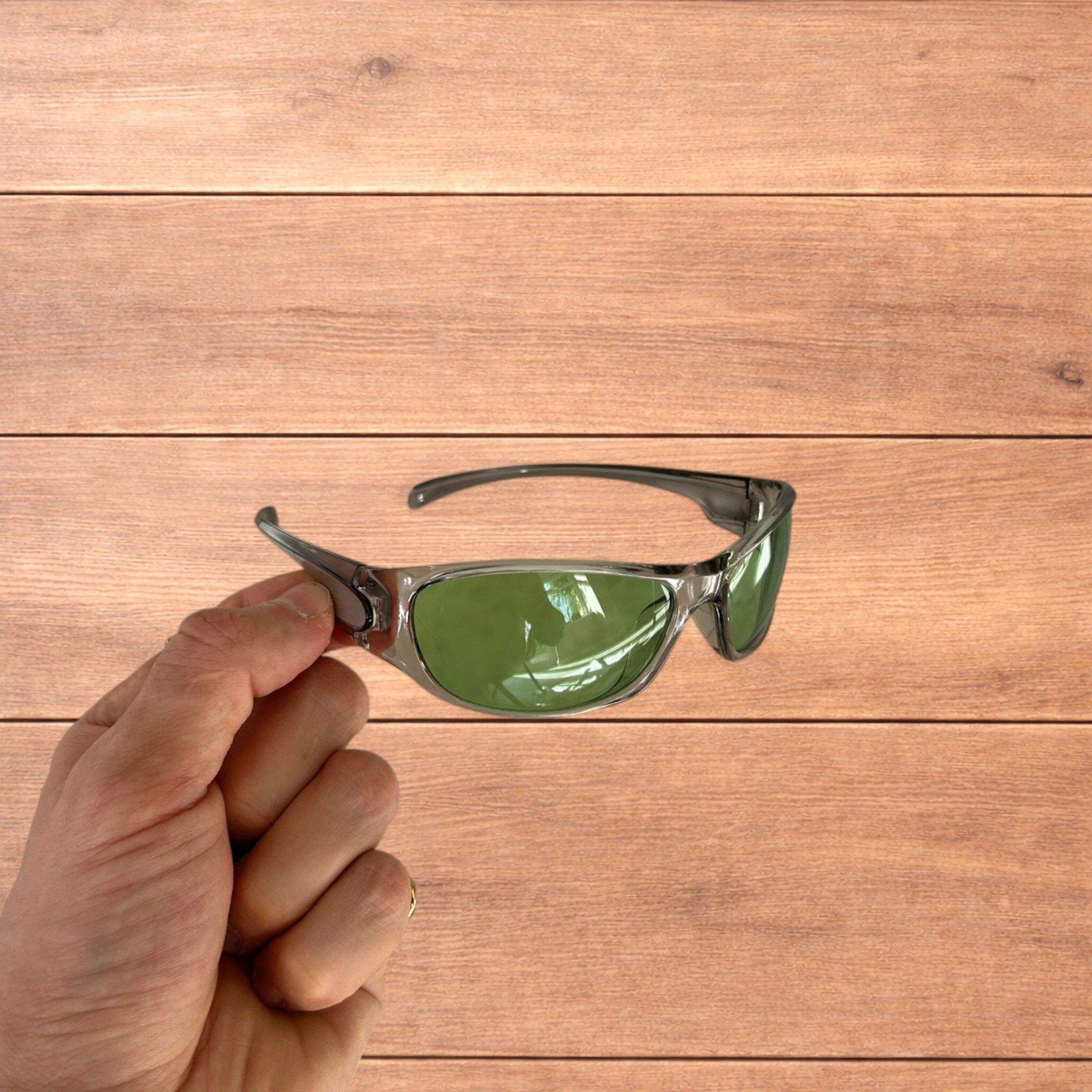 Japanese Brand Cool reflective wrap sunglasses in silver with green lens. Size ONE SIZE - 1 Thumbnail