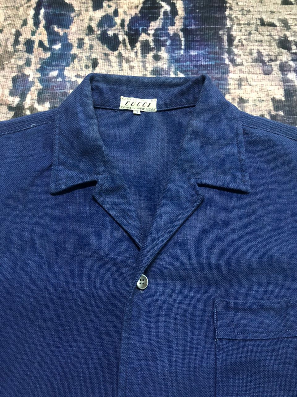 Gucci Vintage 50s/60s Gucci Indigo Casual Shirts Short Sleeve Size US L / EU 52-54 / 3 - 4 Thumbnail