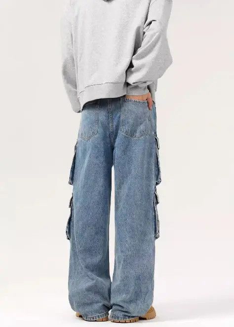 Other Men's washed multi-pocket casual straight-leg cargo jeans Size US 32 / EU 48 - 5 Thumbnail
