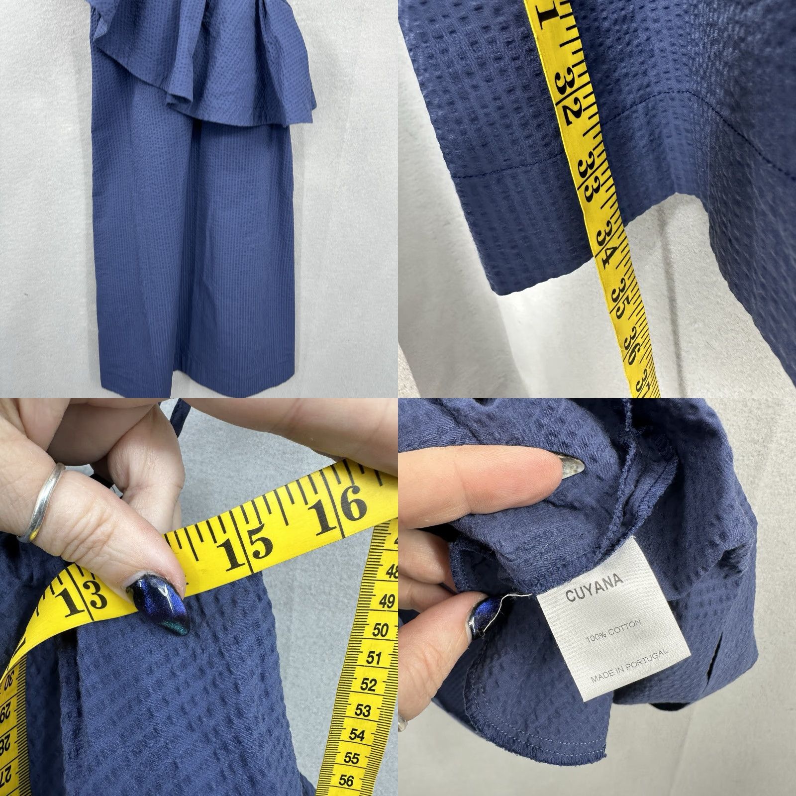 Vintage Cuyana One Shoulder Dress XS Blue Mini Seersucker Women Sleeveless Size XS / US 0-2 / IT 36-38 - 9 Thumbnail