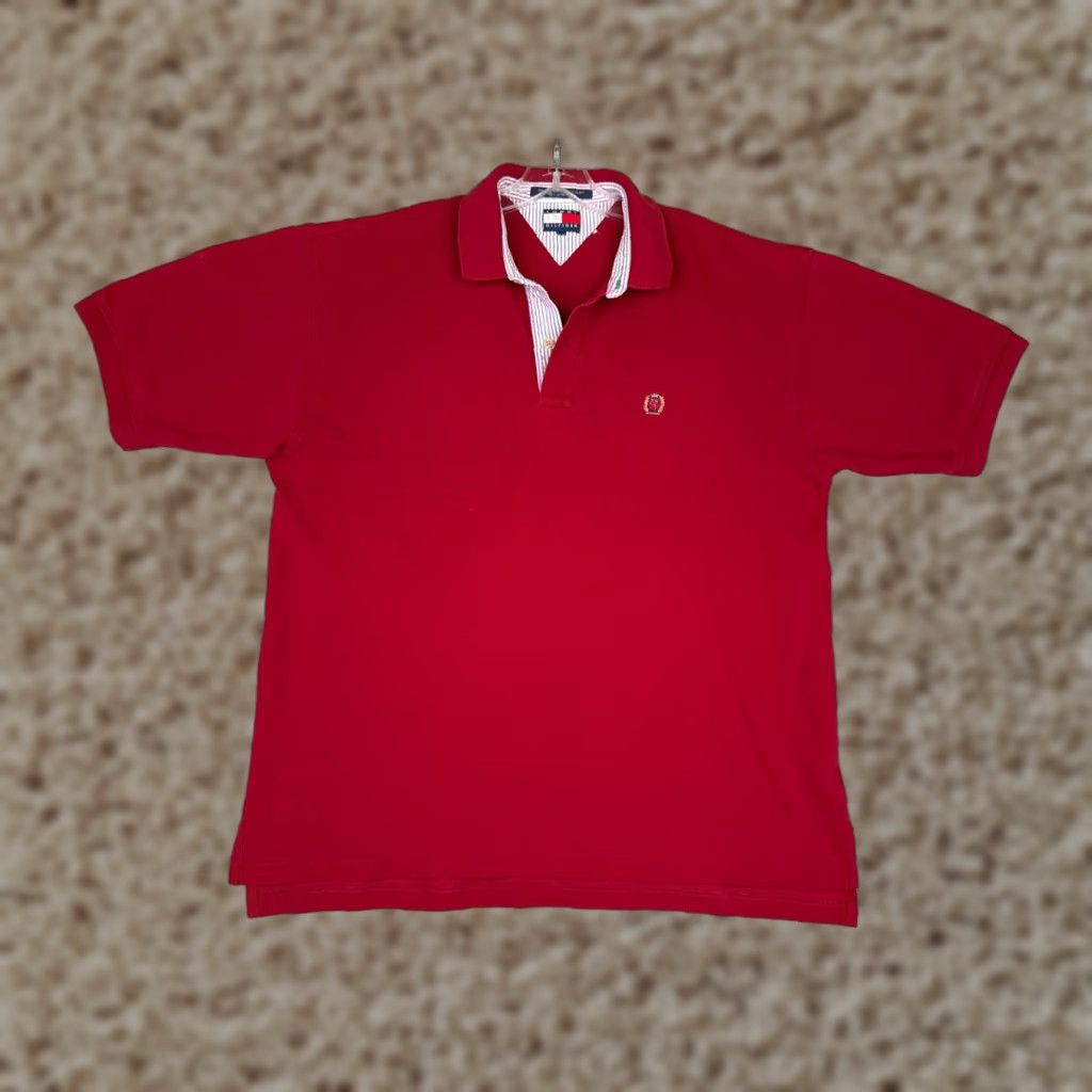 Tommy Hilfiger Tommy Hilfiger Polo Shirt Men Adult Large Red 100% Cotton Short Sleeve Jersey Crest Polo Shirt Modern American Sports Mens Size US L / EU 52-54 / 3 - 1 Thumbnail