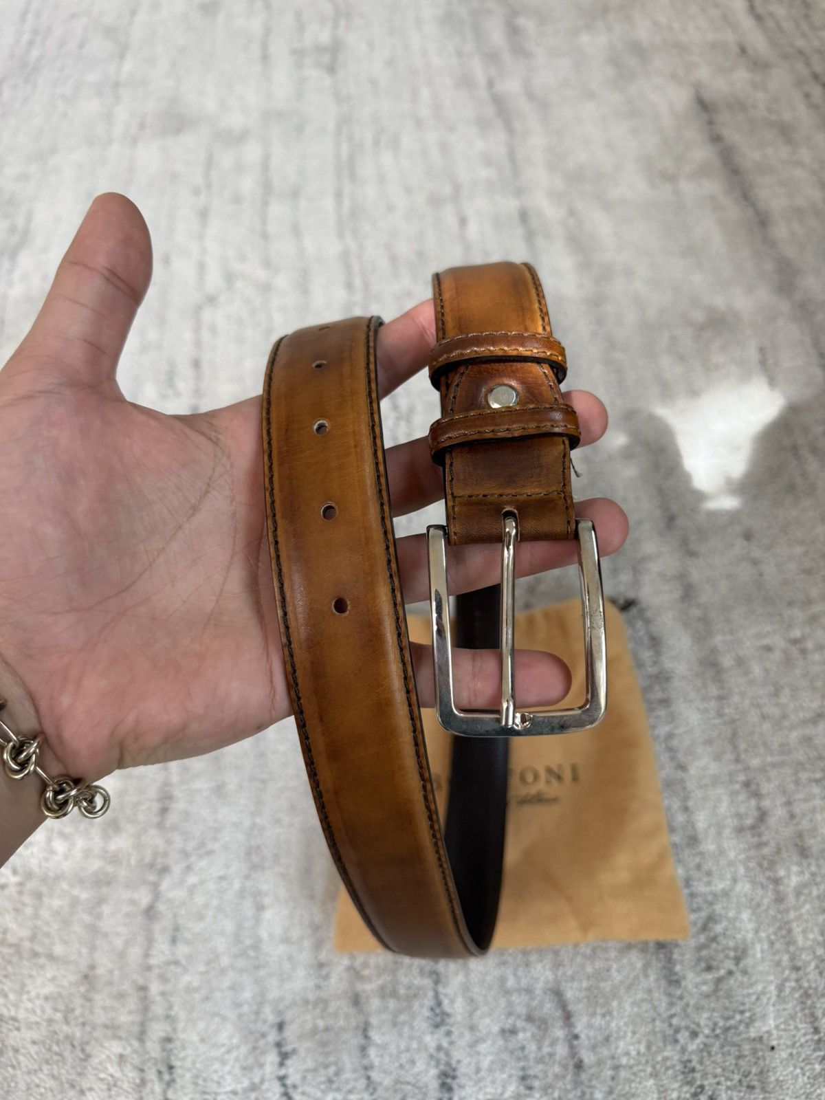 Bontoni Bontoni Brown Leather Belt Size 42/105 Size 42 - 1 Thumbnail