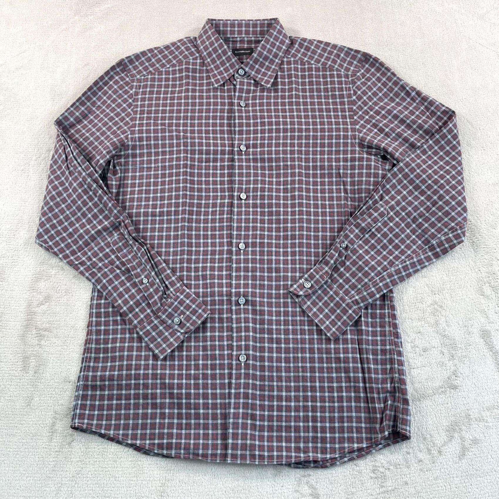 Ermenegildo Zegna Ermenegildo Zegna Shirt Men Medium Grey Burgundy Multi Plaid Designer Long Sleeve Shirt Size US M / EU 48-50 / 2 - 3 Thumbnail