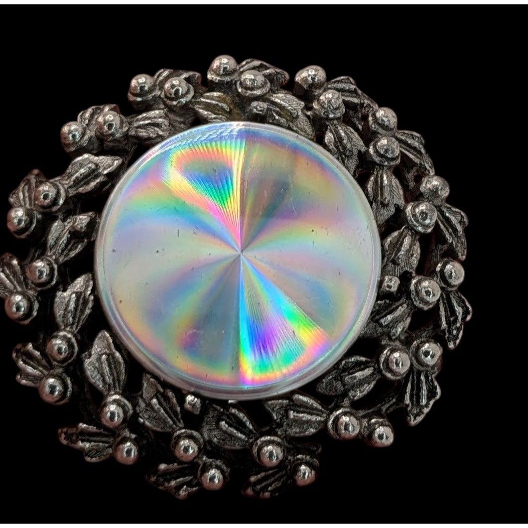 Other Vintage Prismatic Wreath Brooch With Iridescent Glass Center Size ONE SIZE - 2 Thumbnail