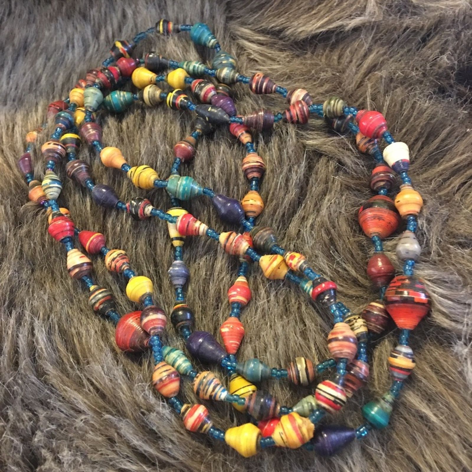 Other Hand crafted resin coated paper bead long necklace Size ONE SIZE - 6 Thumbnail