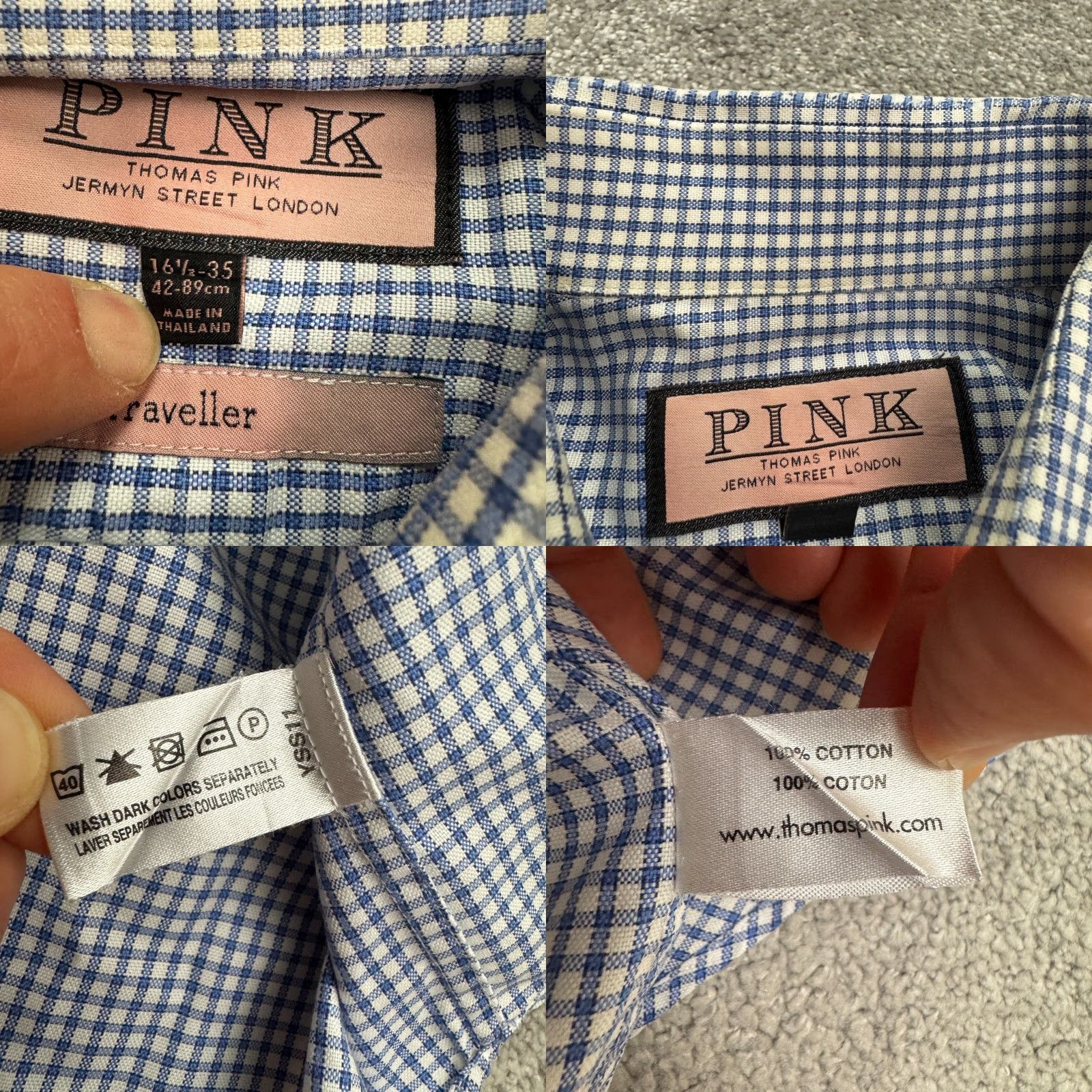 Vintage Thomas Pink Traveler Button Down Shirt Mens Large Blue Gingham Check Cotton Top Size US L / EU 52-54 / 3 - 8 Thumbnail