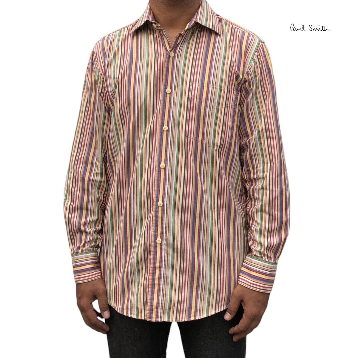 Paul Smith Paul Smith Mens Multicolor Signature Stripe Long Sleeve Size US L / EU 52-54 / 3 - 1 Thumbnail