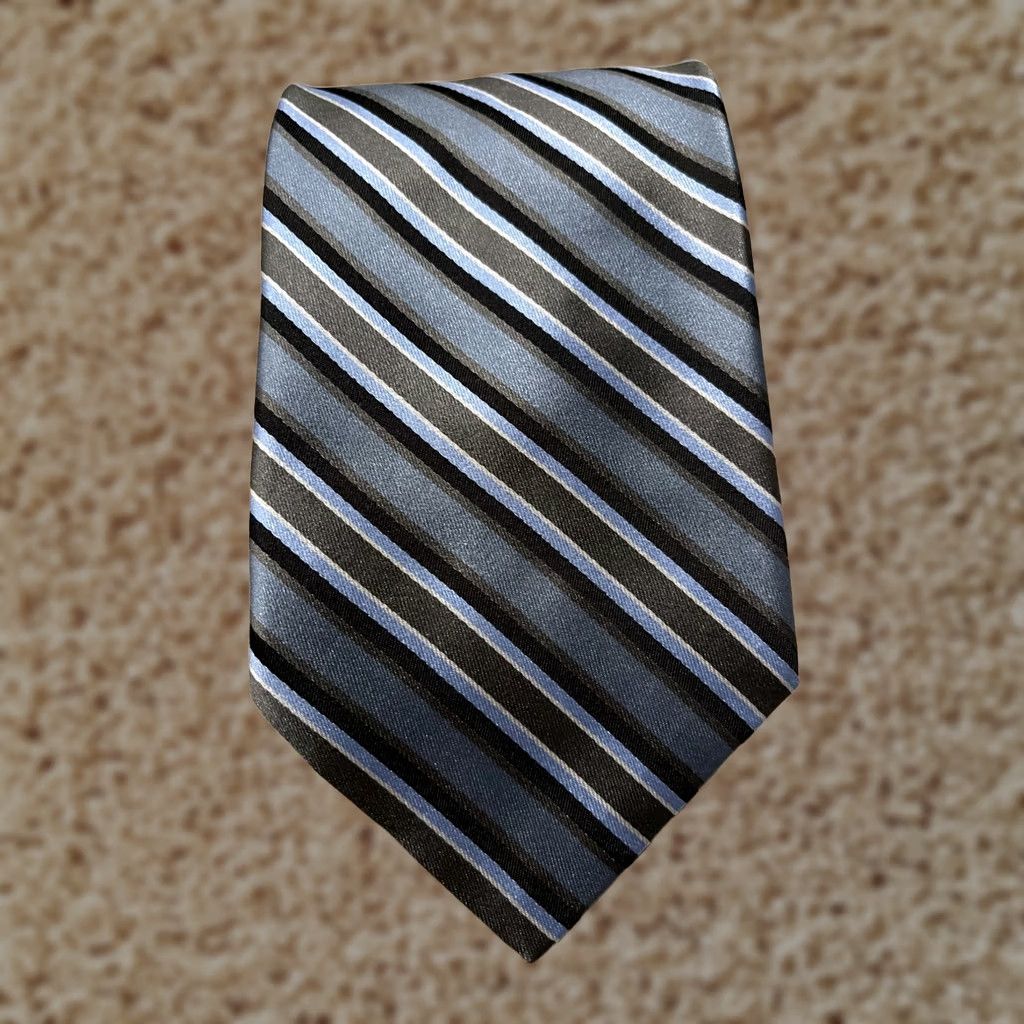 Ted Baker Ted Baker Tie Mens Blue London Gray Diagonal Stripes Made USA Silk Neck Size ONE SIZE - 1 Thumbnail