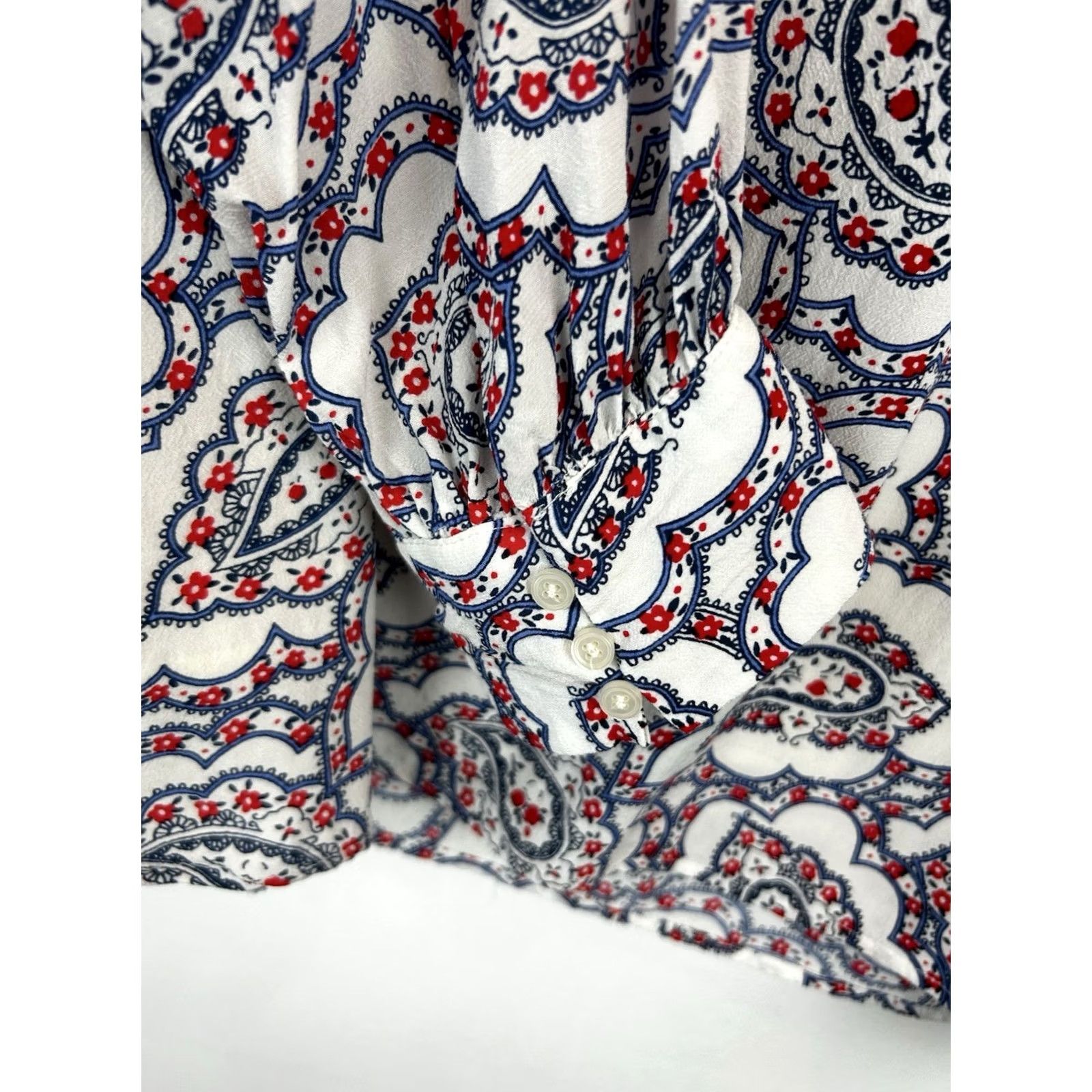 Talbots Talbots Tunic Blouse Womens Large Blue Paisley Lined Ruffle Crew Neck Long Sleeve Size L / US 10 / IT 46 - 6 Thumbnail