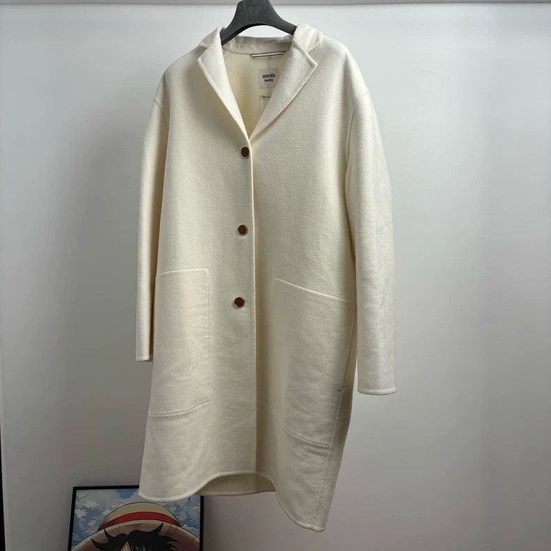 Hermes Hermes White Lapel Cashmere Coat Size US L / EU 52-54 / 3 - 1 Thumbnail