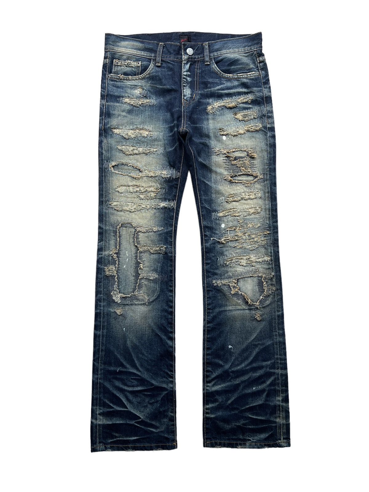 JACKROSE Jackrose 🇯🇵 Distressed Claw Mark Flare Denim Size US 33 - 2 Thumbnail
