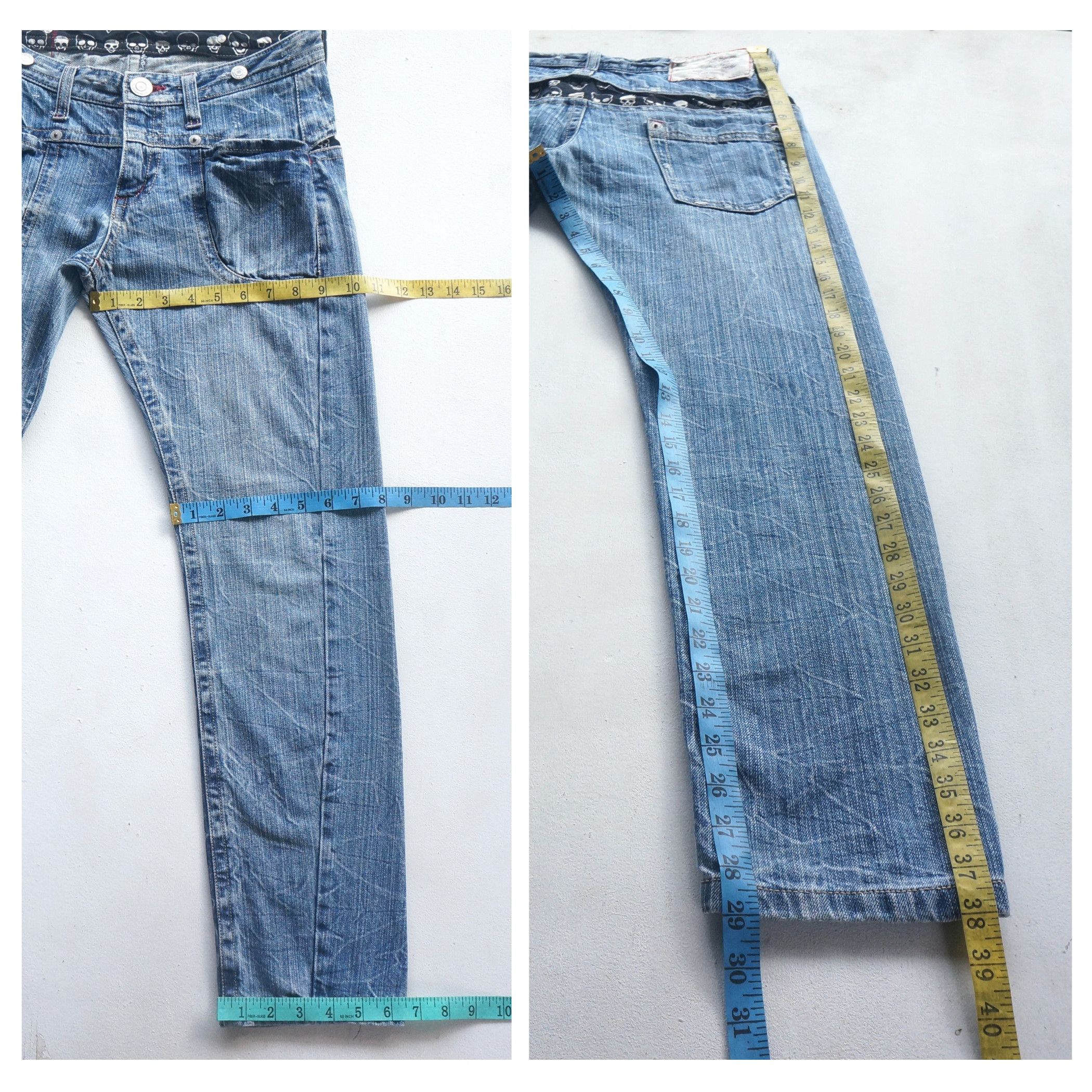 Japanese Brand Jouer Aux Echecs Skulls Jeans Size 29" - 9 Thumbnail